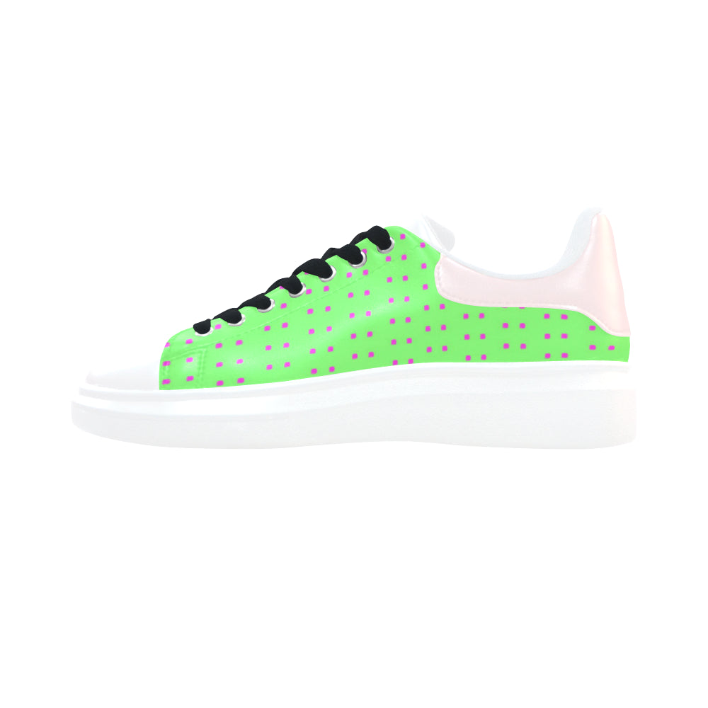 Fabric57 polka dots lime green hot pink large pane Low Top Loafers Womens Shoes (Model 026) e-joyer