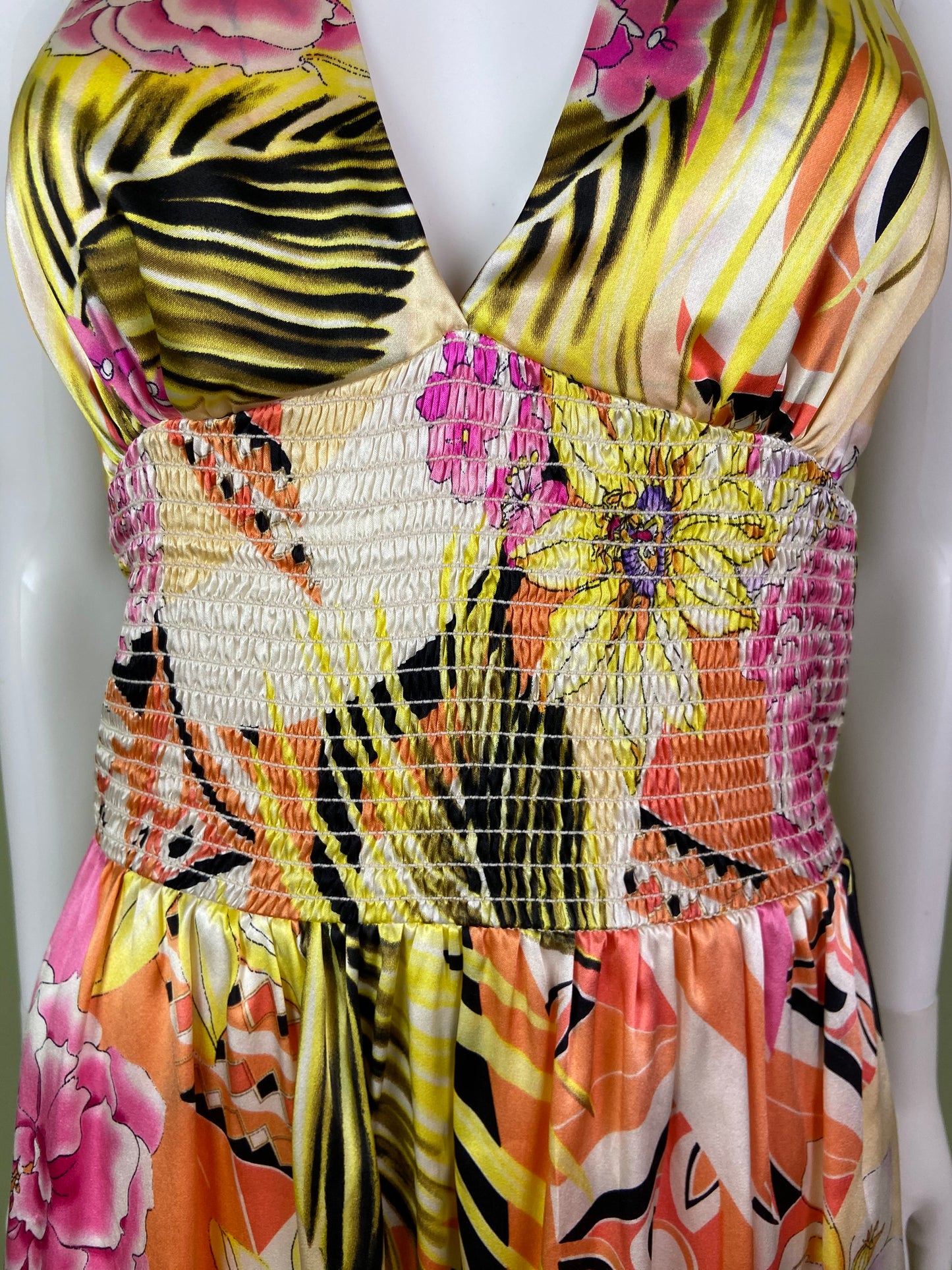 Silk Plunge Halter Gold Yellow Cache Halter Bubble Mini Dress Abby Essie