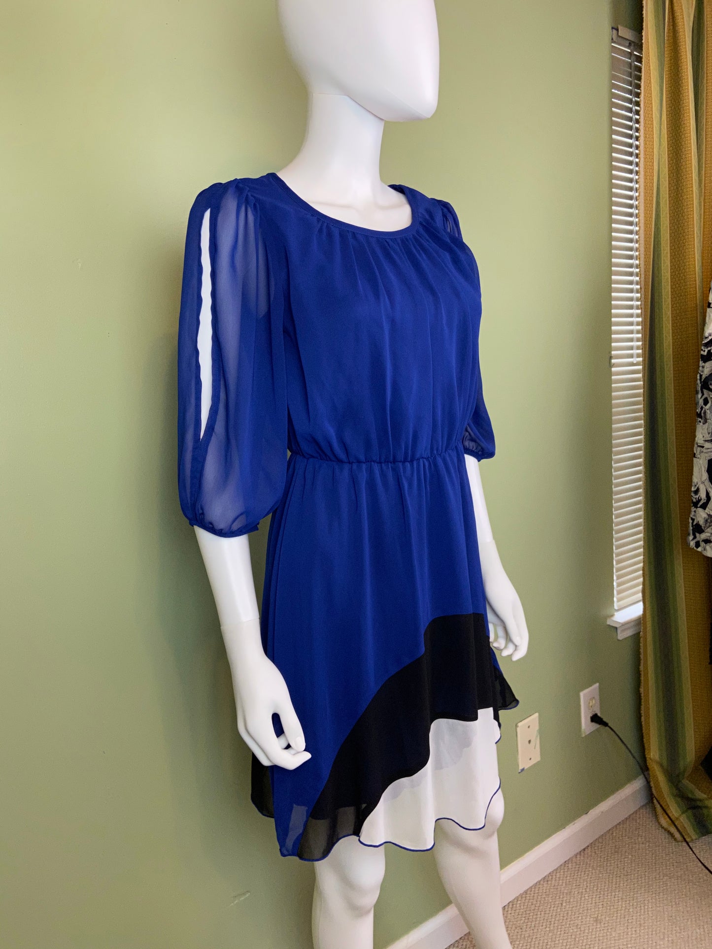 Mod Blue Silky Layered Black & White Dress Abby Essie
