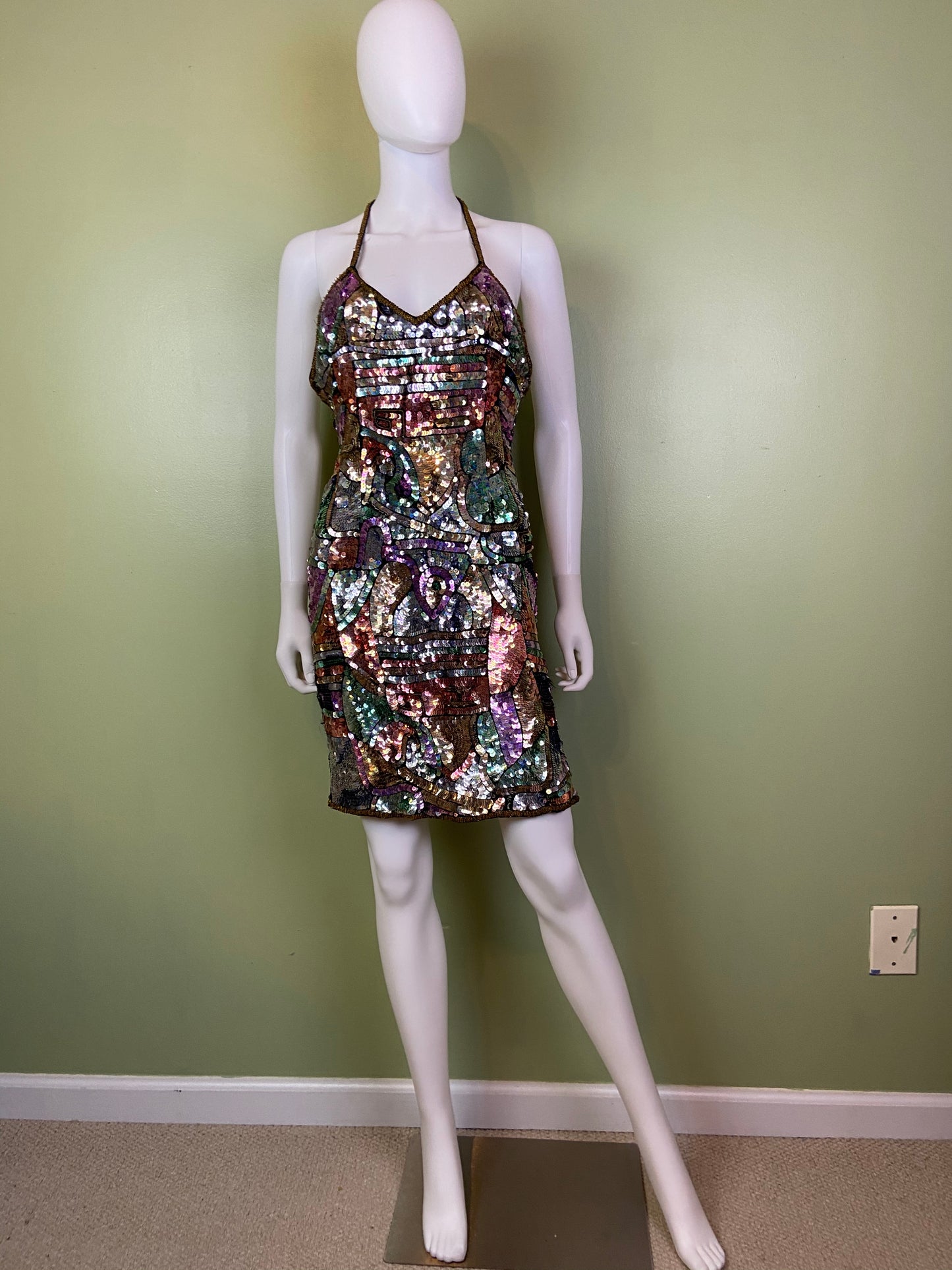 Vintage Fantasy Lisa Kane Sequin Silk Disco Cocktail Dress ABBY ESSIE Designer & Vintage