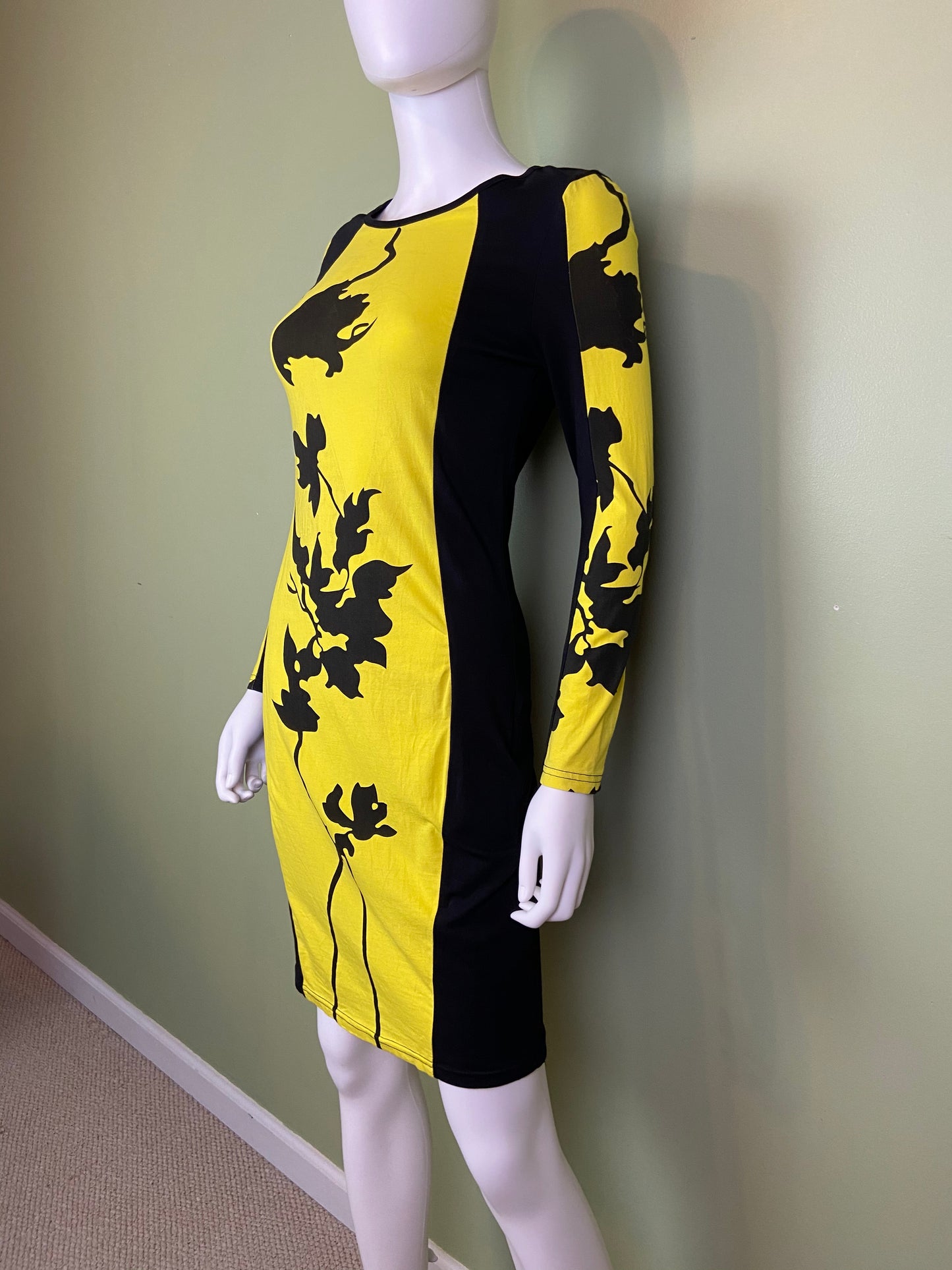 Black Yellow Graphic Print Cotton Stretch Dress Abby Essie