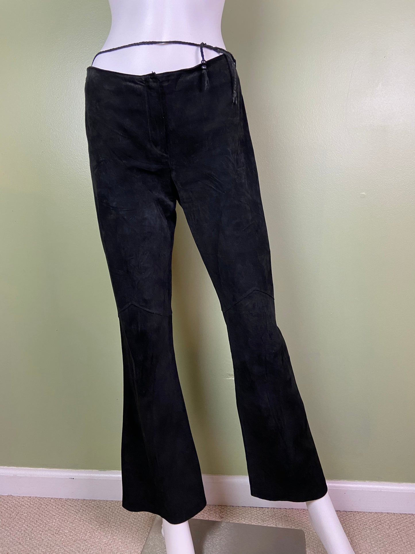 Black Suede Leather Festival Boot Cut Pants
