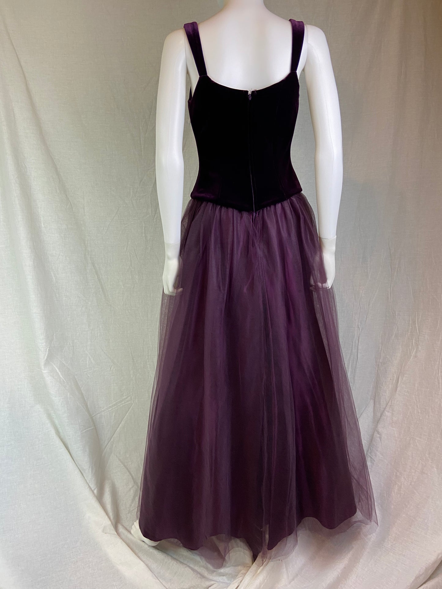 Michelangelo Purple Velvet Rhinestone Taffetta Victorian Gown ABBY ESSIE STUDIOS