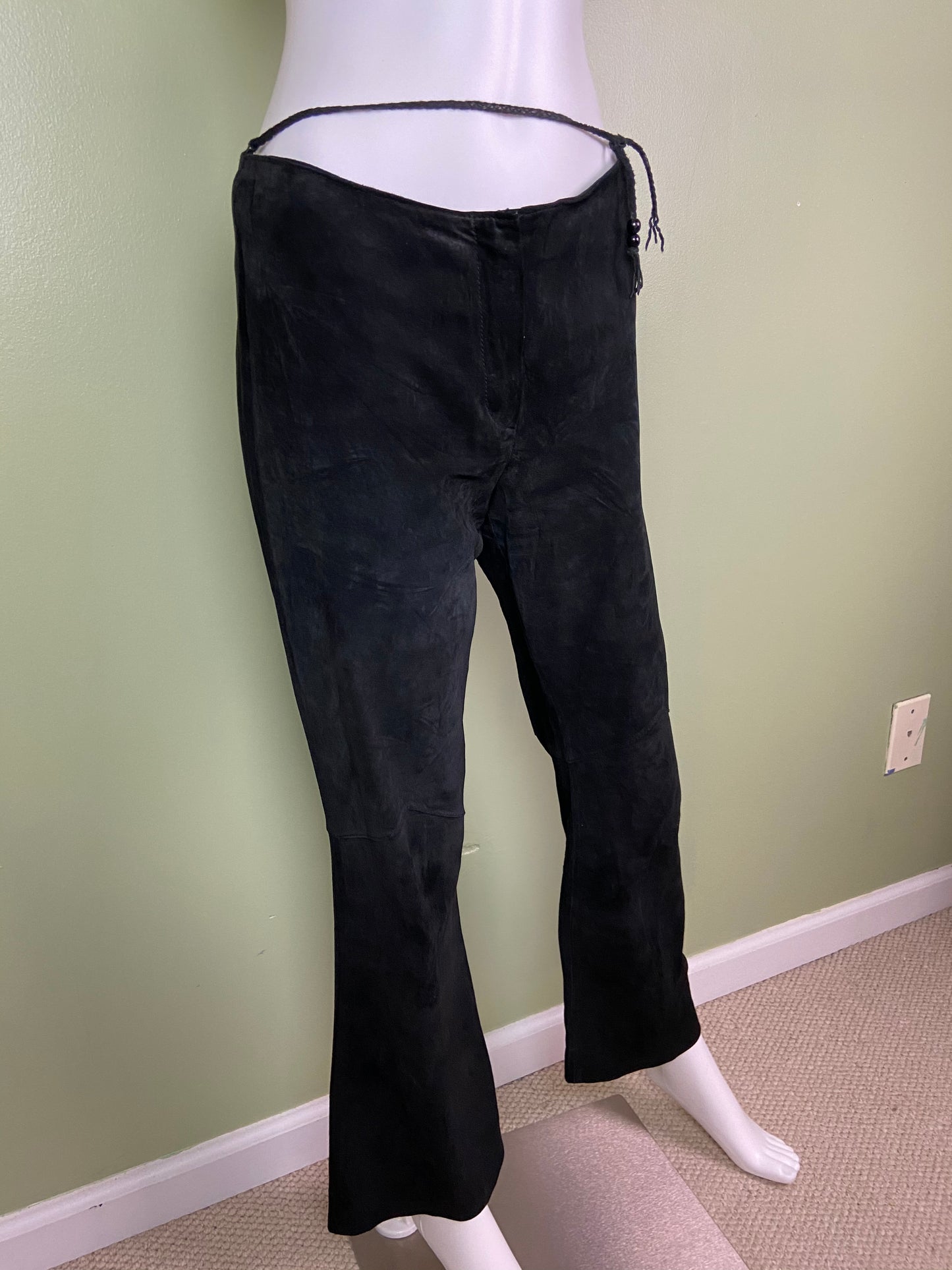 Black Suede Leather Festival Boot Cut Pants