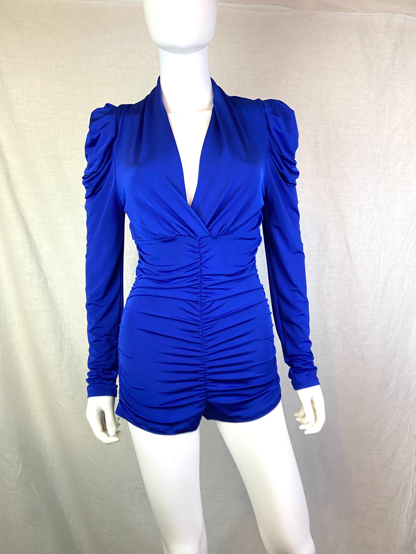 Sabora Royal Blue Ruche Mini Shorts Romper ABBY ESSIE STUDIOS