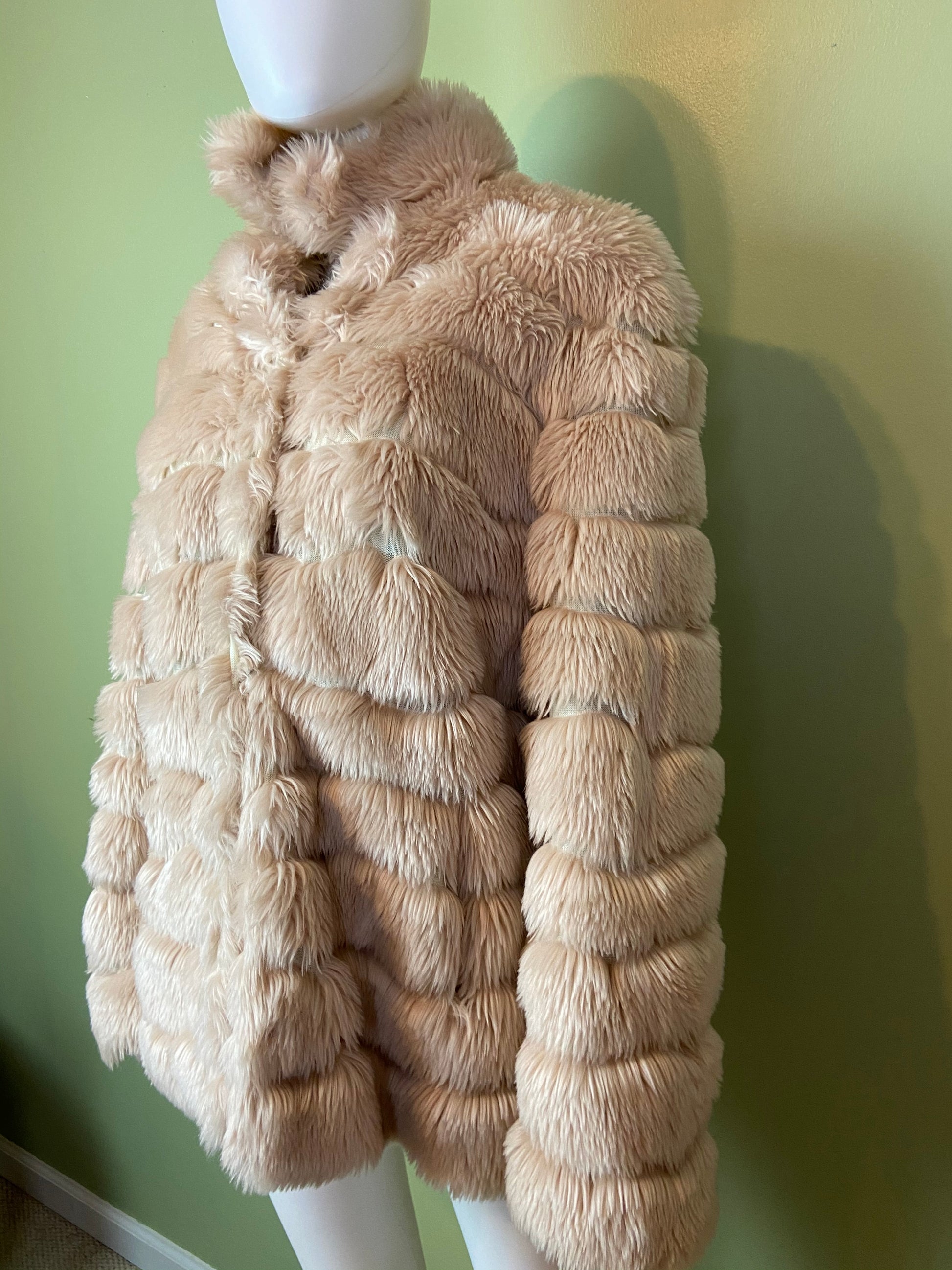 INC Blush Beige Faux Fur Coat ABBY ESSIE Designer & Vintage