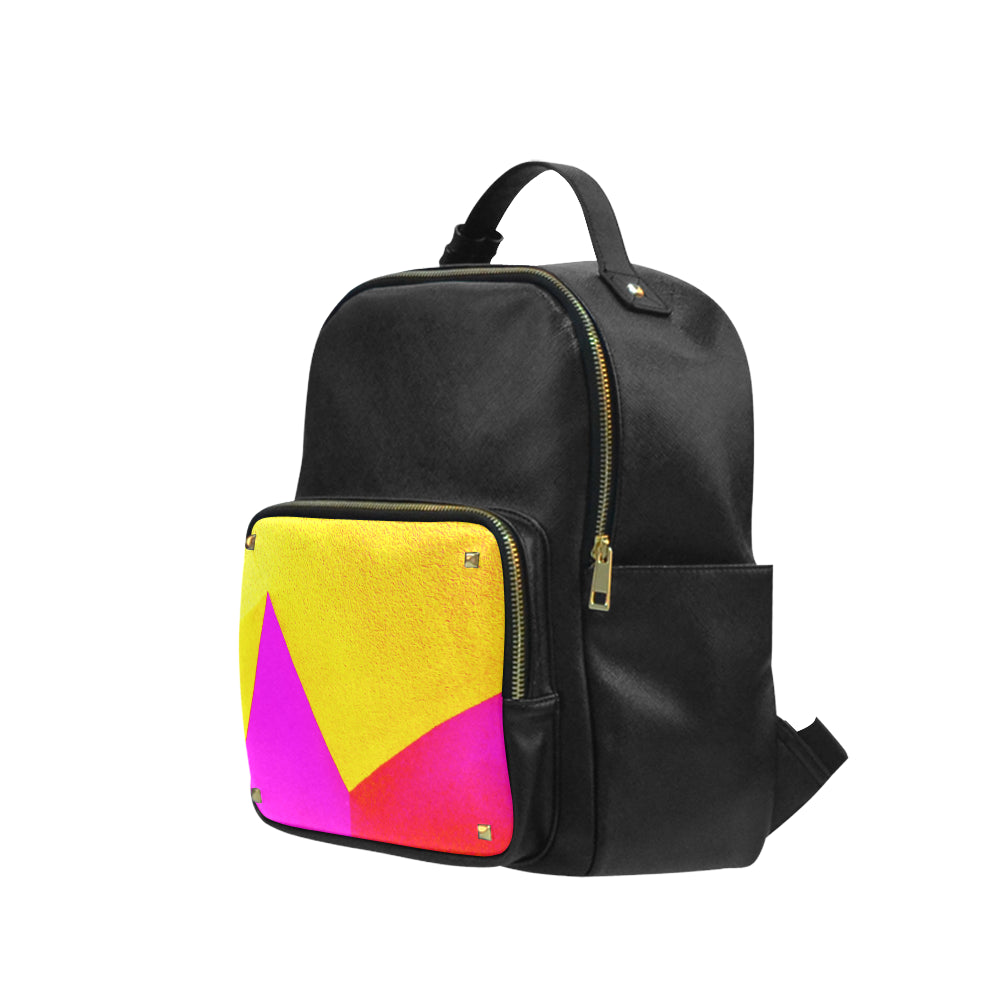 Yellow Abstract Coed Leather Backpack e-joyer
