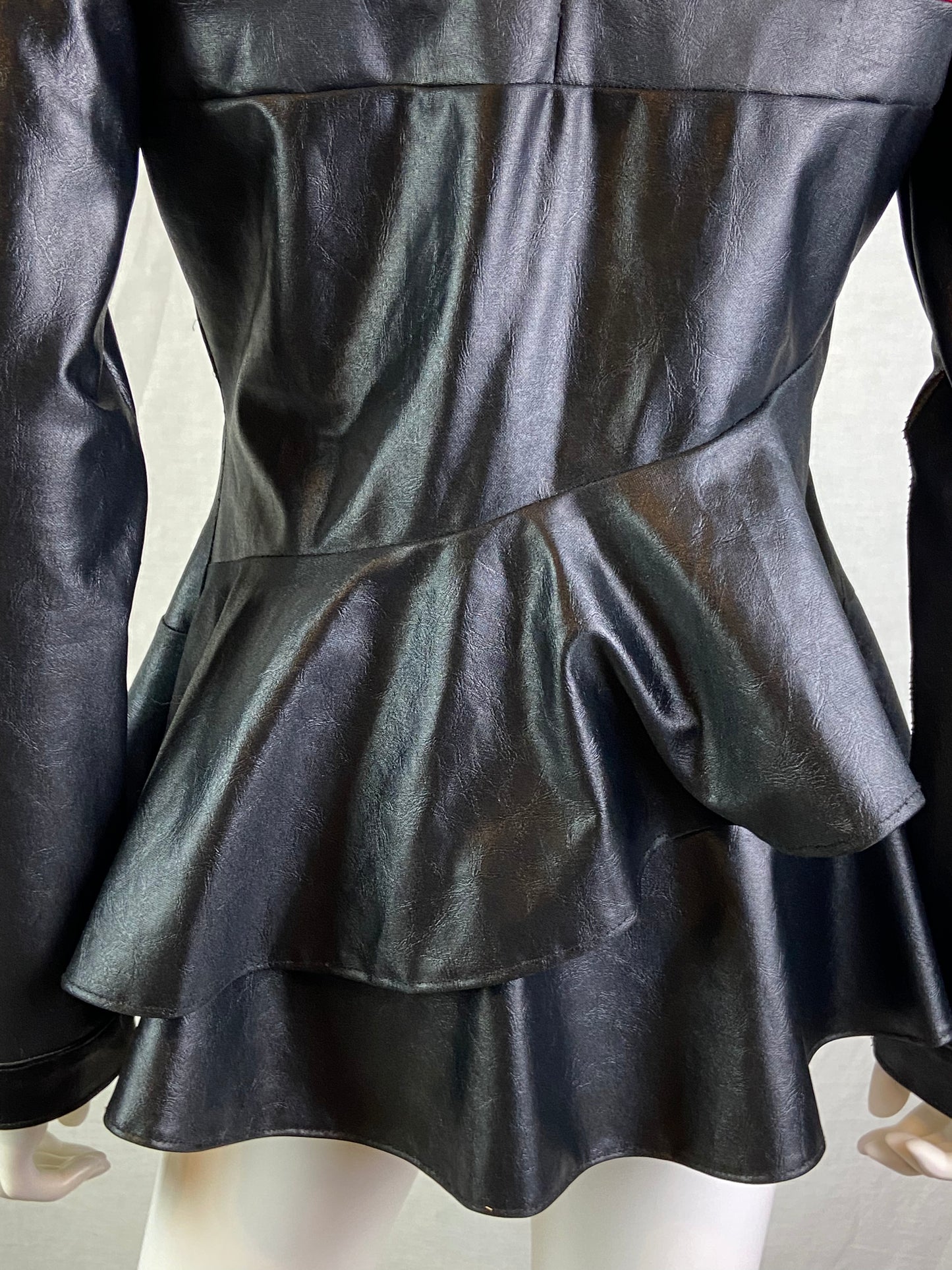 Custom Red Wool Black Faux Leather Top