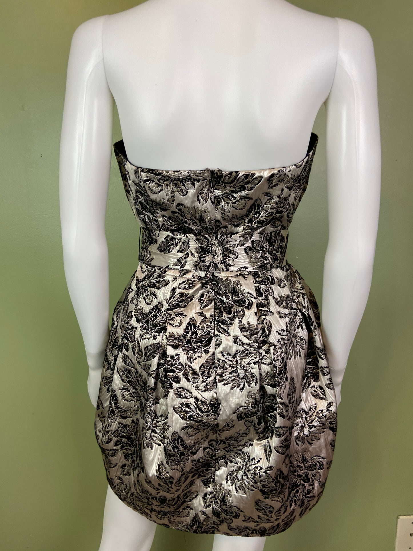 Silver Lame Black Floral Strapless Bustier Bubble Dress Abby Essie