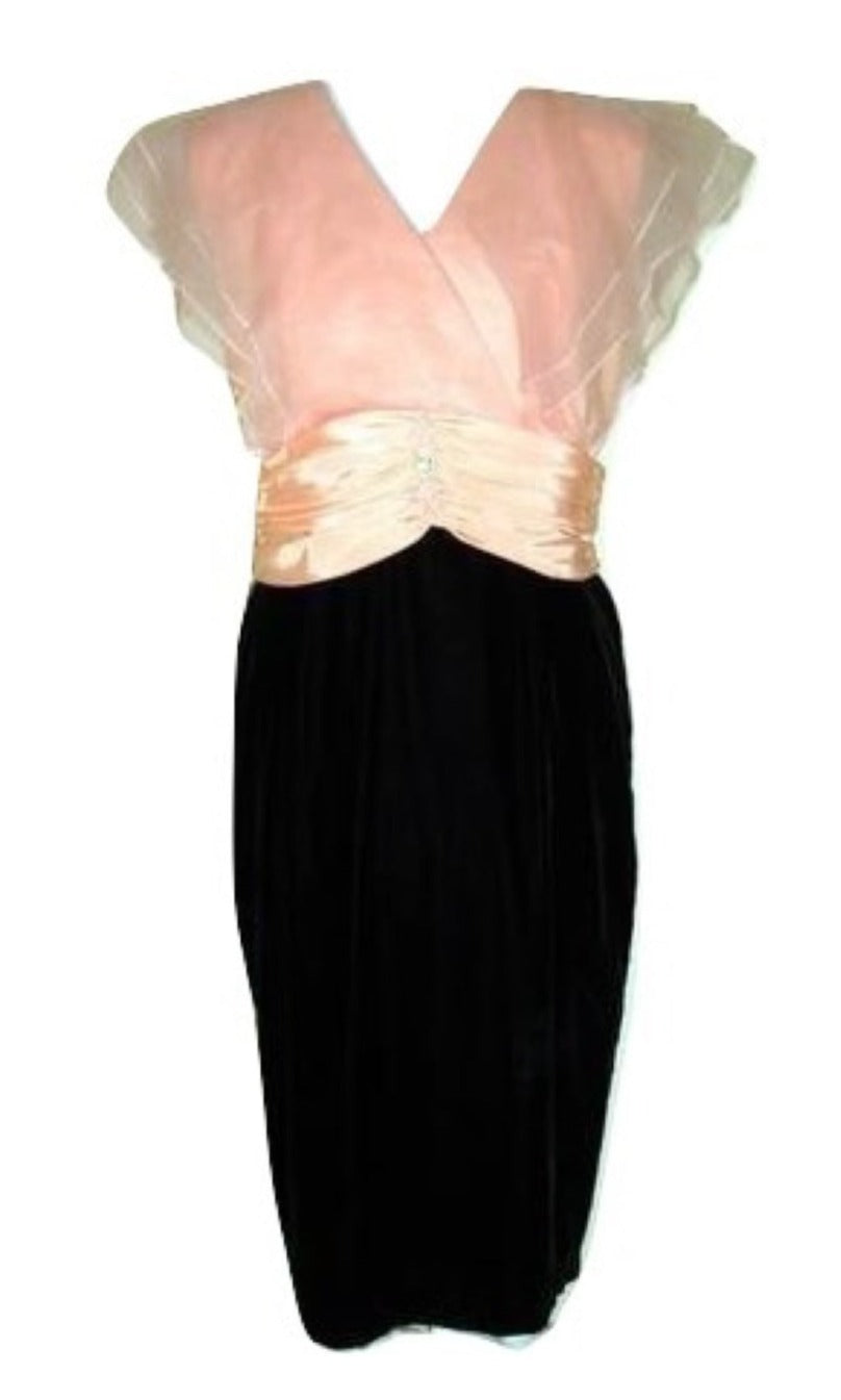 Vintage Peach Chiffon And Velvet Dress Rhinestone Abby Essie