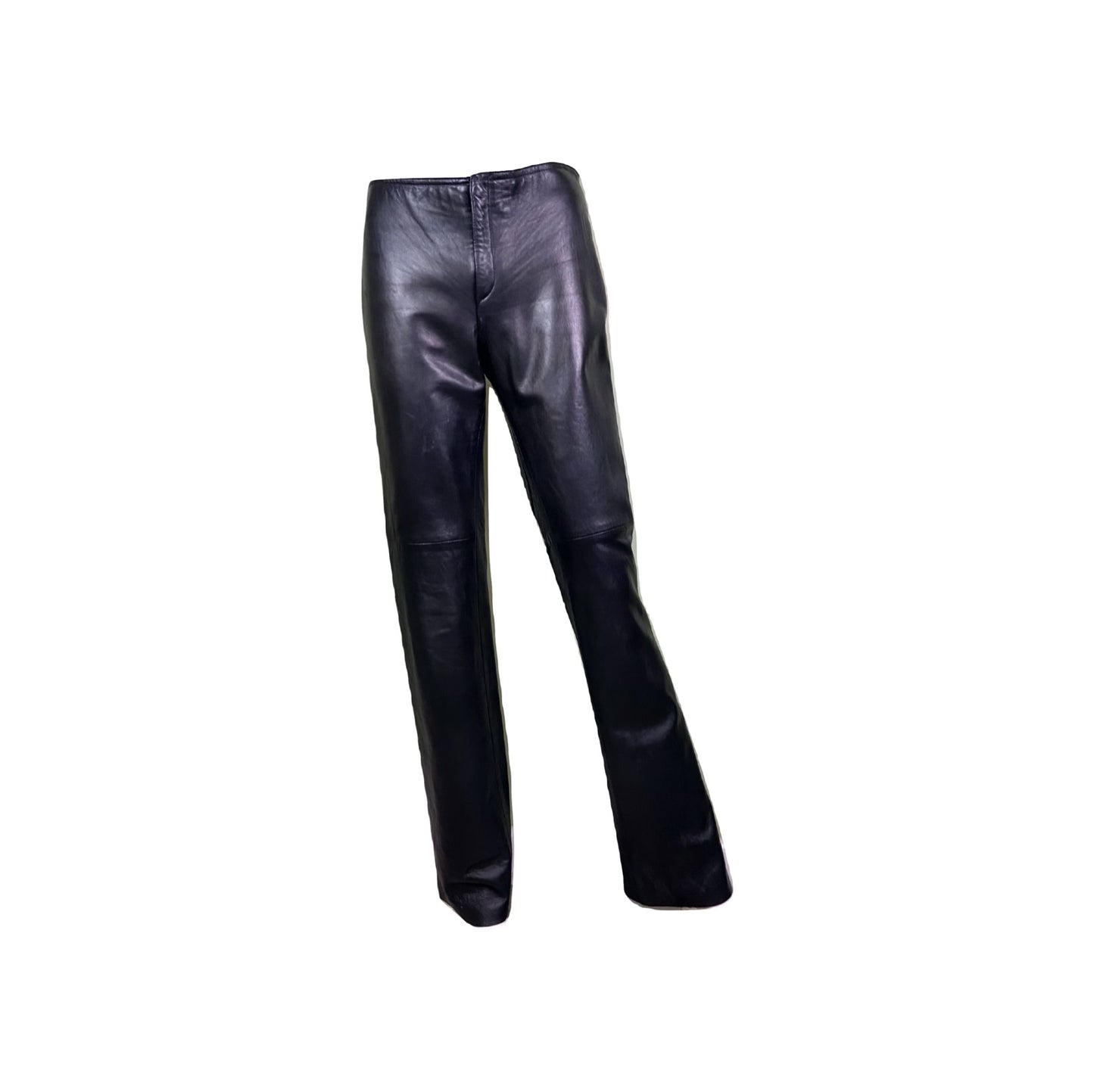 Black Leather Boot Cut Biker Pants