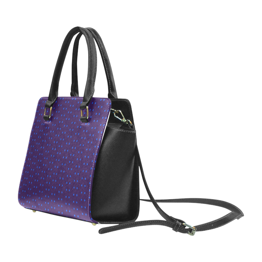 Fabric57 polka dots navy violet blue royal large Rivet Shoulder Handbag (Model 1645) e-joyer