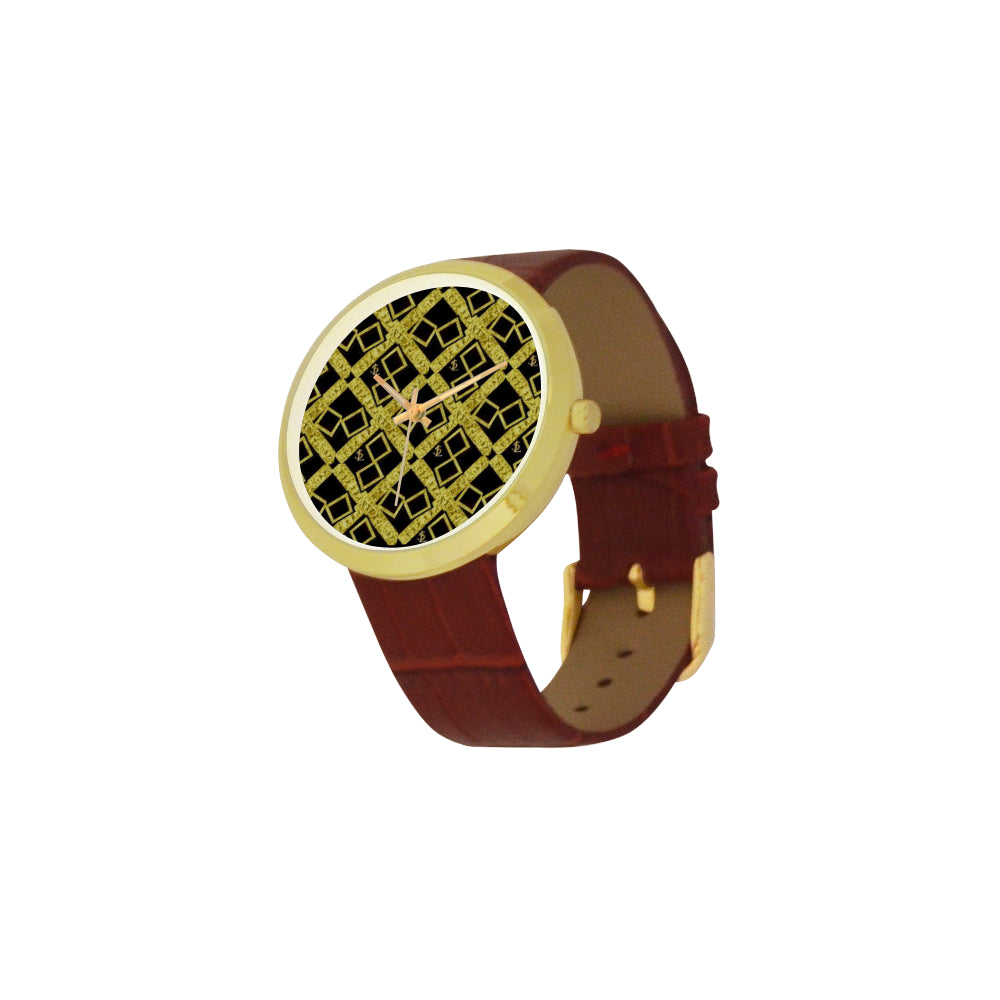 logo gold black suga lane 3 mb Women's Golden Leather Strap Watch(Model 212) e-joyer