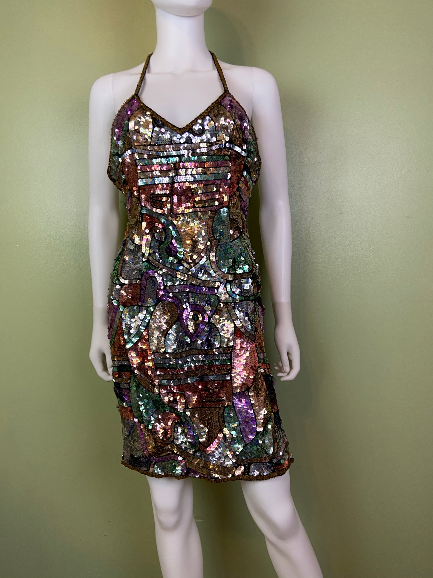 Vintage Fantasy Lisa Kane Sequin Silk Disco Cocktail Dress ABBY ESSIE Designer & Vintage