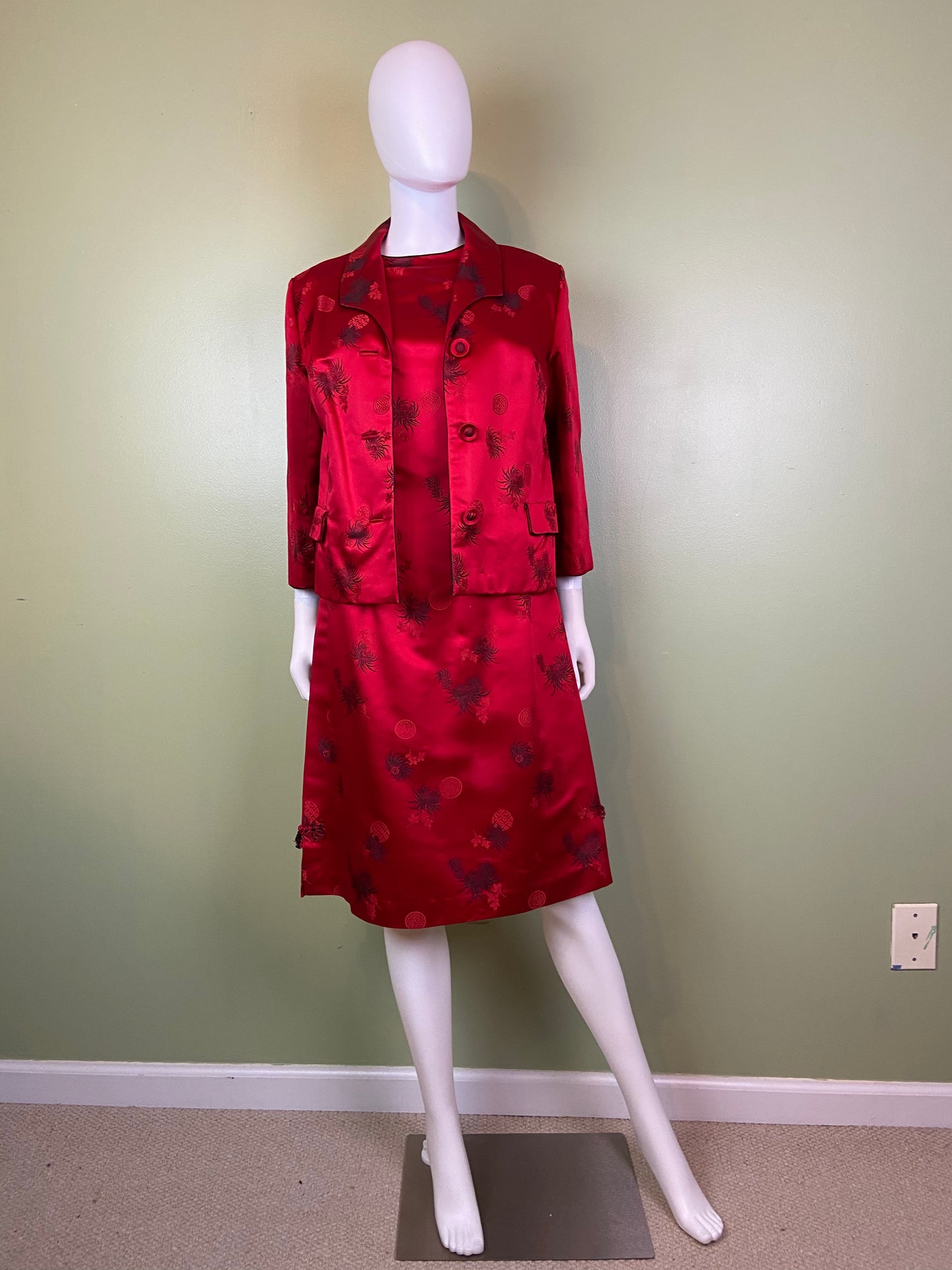 VIntage Hope Brothers Bespoke Red Satin Suit Dress SUGA LANE