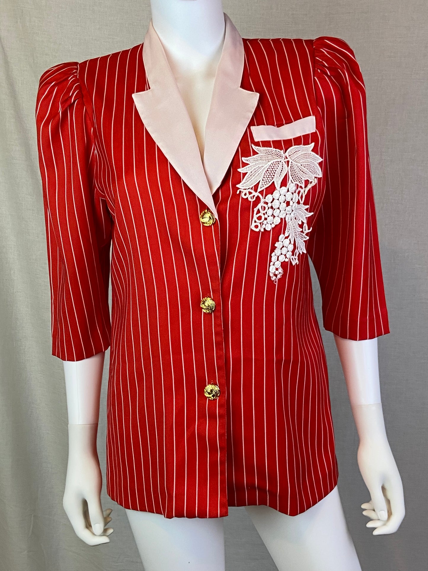 Vintage L’Officiel Red White Pinstriped 80s Career Blazer ABBY ESSIE STUDIOS