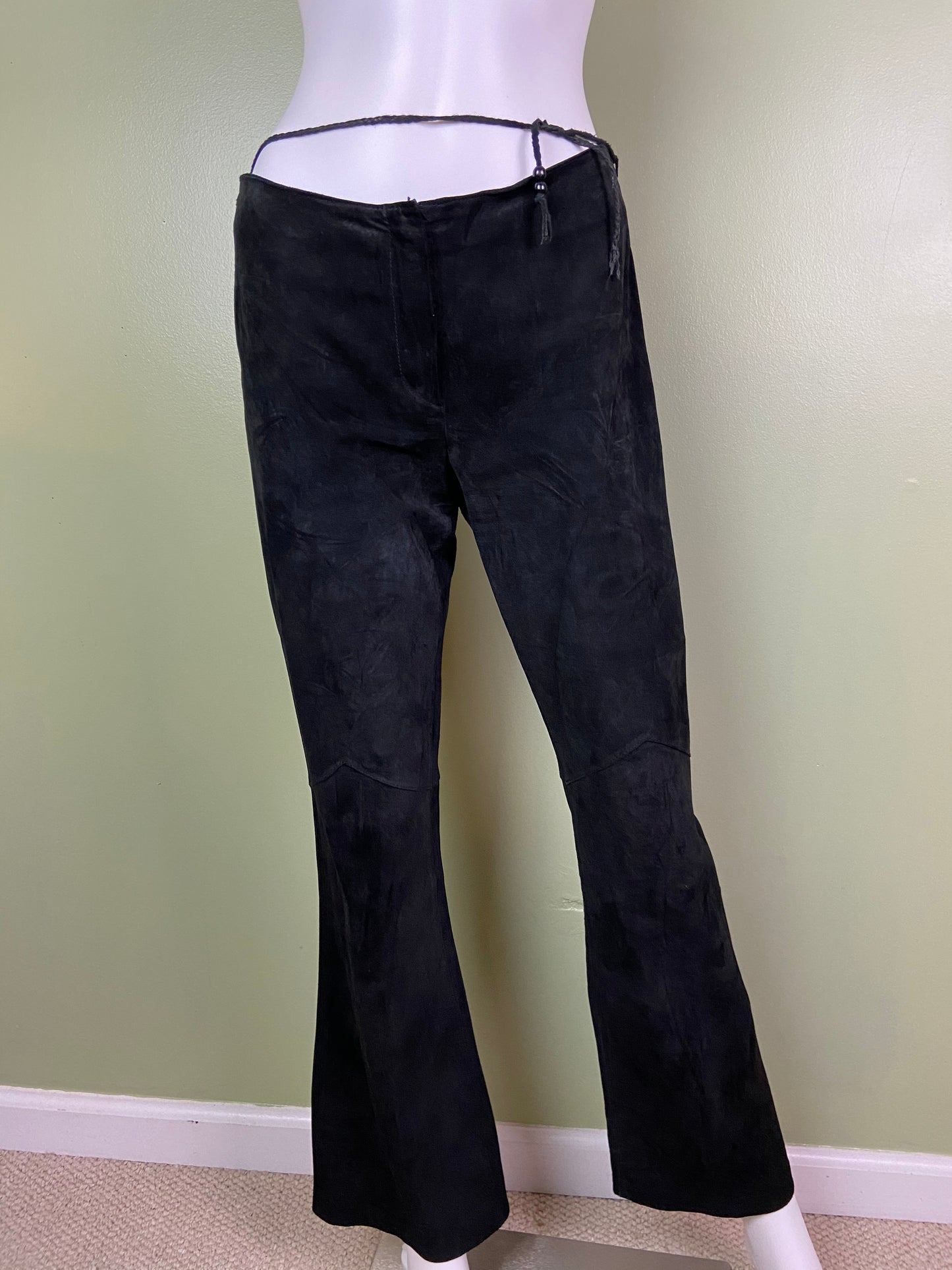 Black Suede Leather Festival Boot Cut Pants
