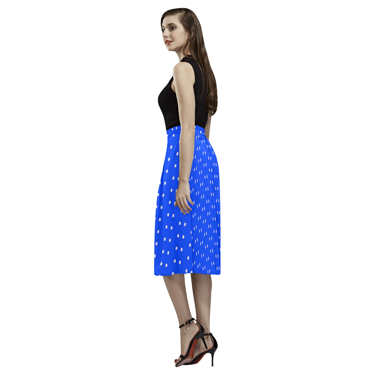 Fabric57 polka dots blue white large panel crop 53 Aoede Crepe Skirt (Model D16) e-joyer
