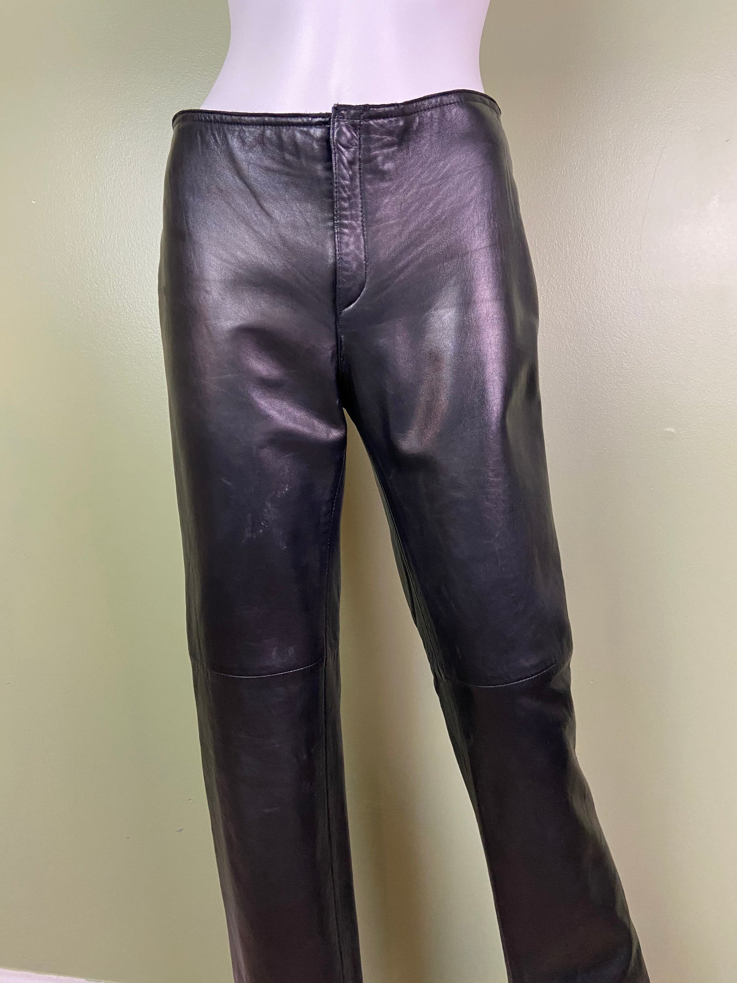 Black Leather Boot Cut Biker Pants