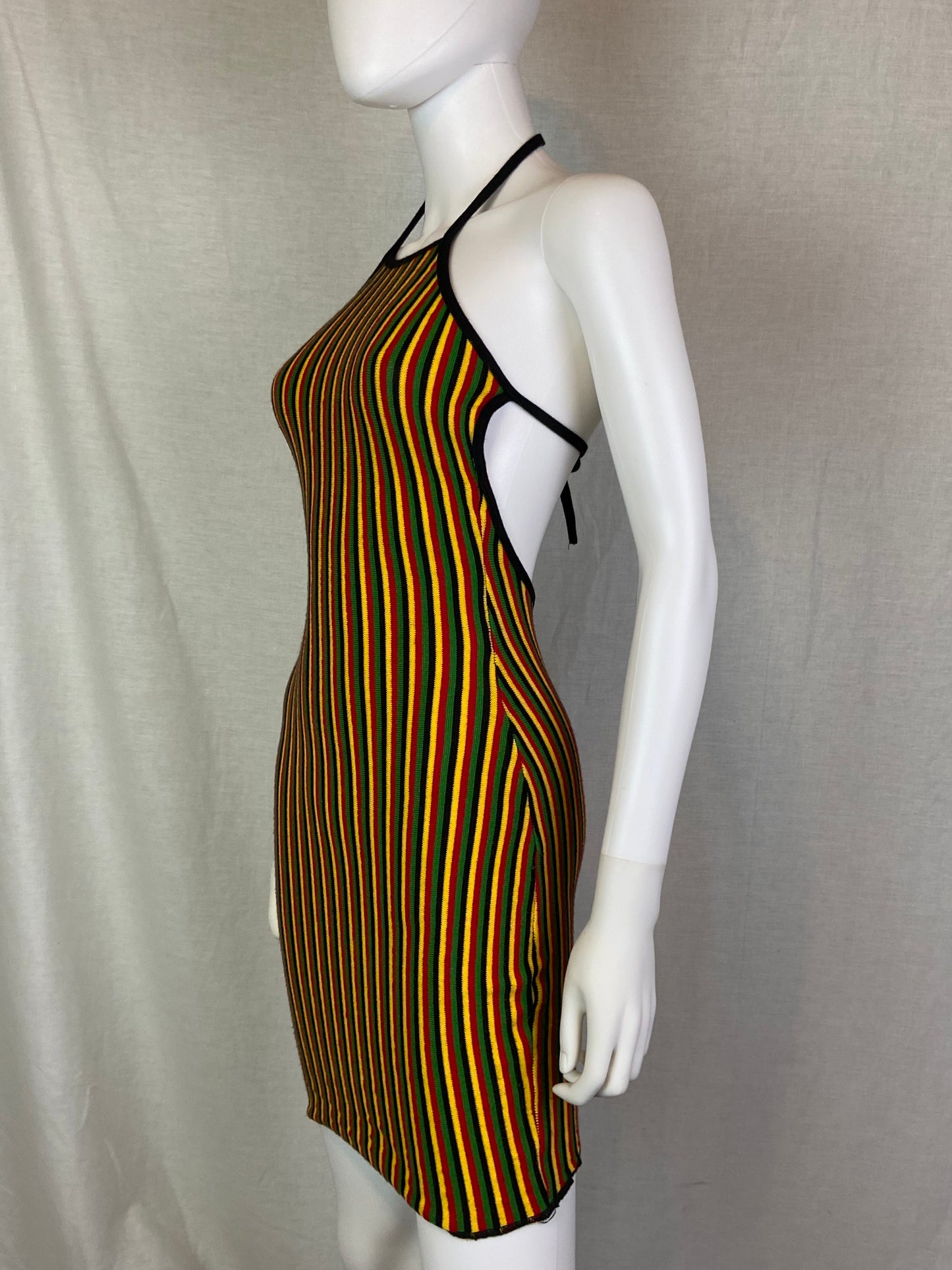 IR Jamaican Black Red Yellow Green Halter Mini Dress