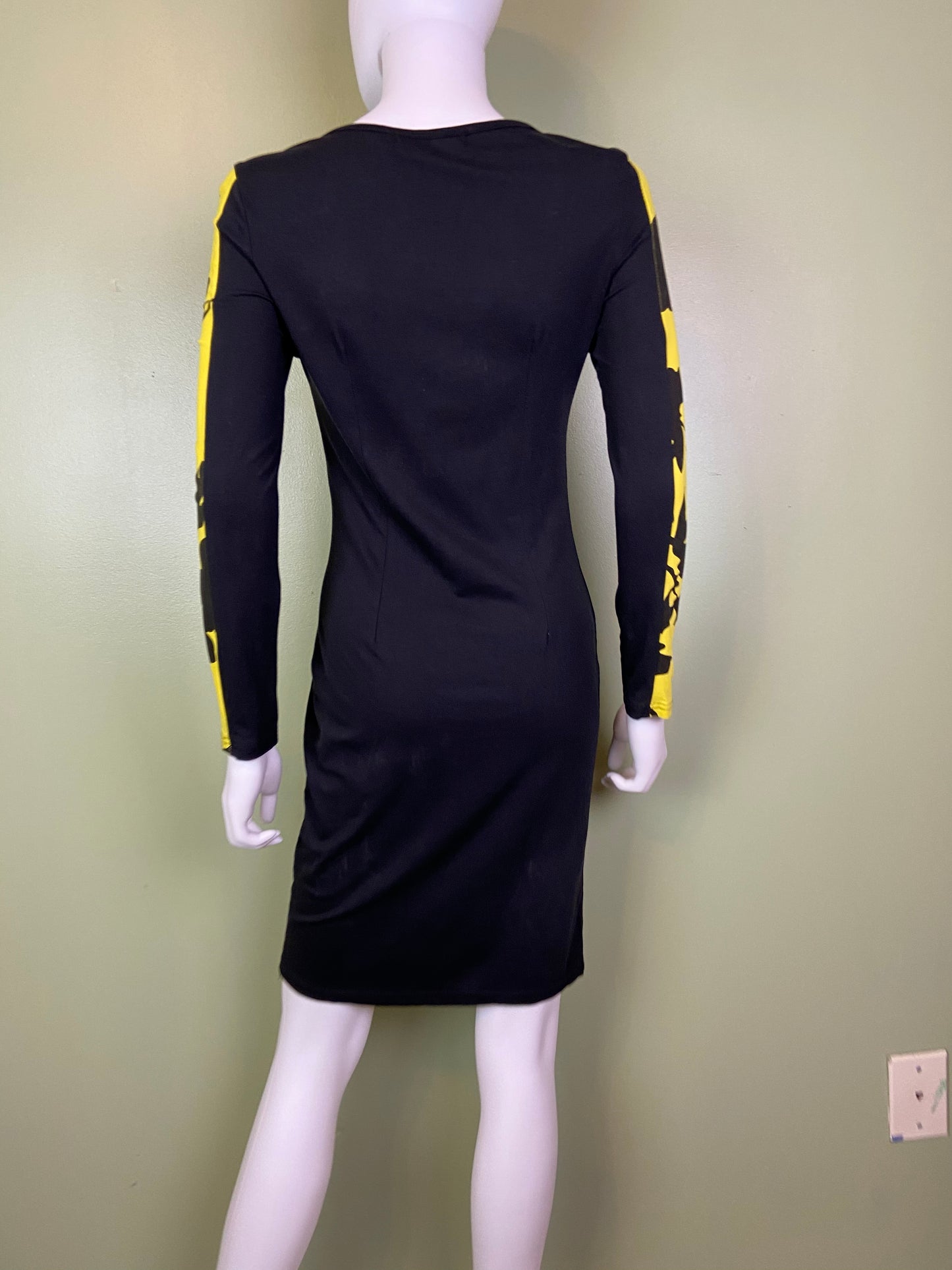 Black Yellow Graphic Print Cotton Stretch Dress Abby Essie