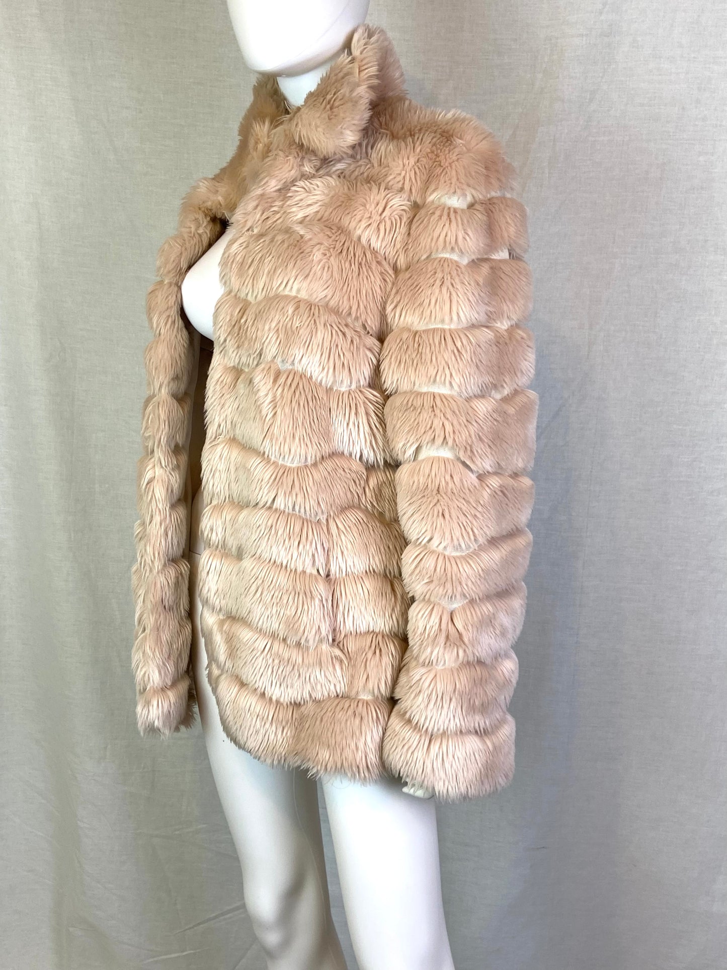 INC Blush Beige Faux Fur Coat ABBY ESSIE Designer & Vintage