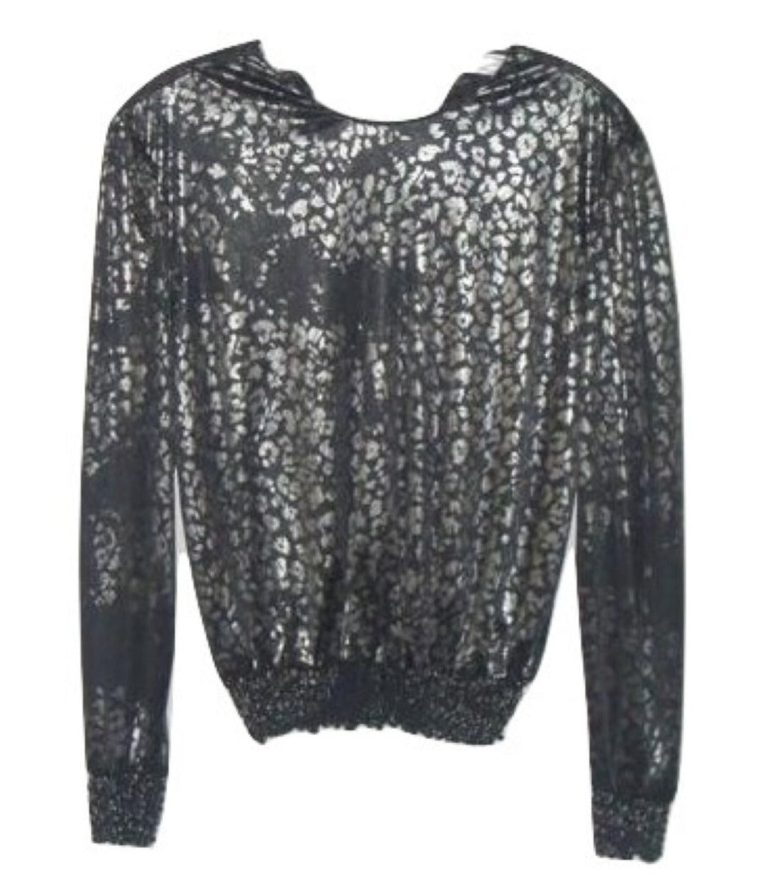 Vintage Silver Leaf Black Silver Shiny Polyester Stretchy Cocktail Club Top