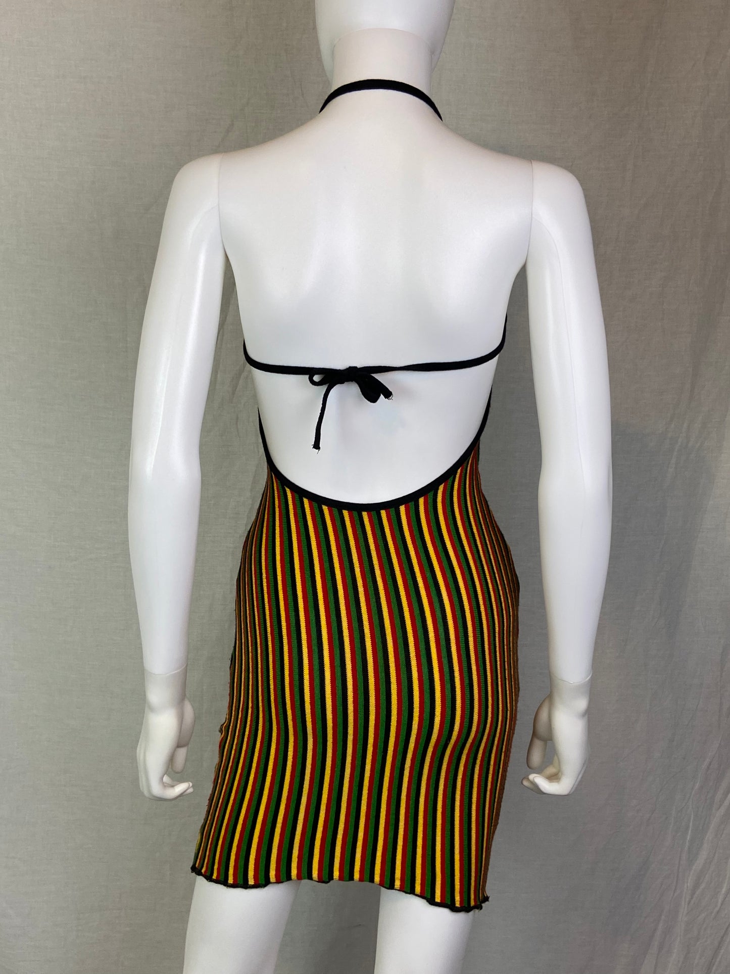 IR Jamaican Black Red Yellow Green Halter Mini Dress