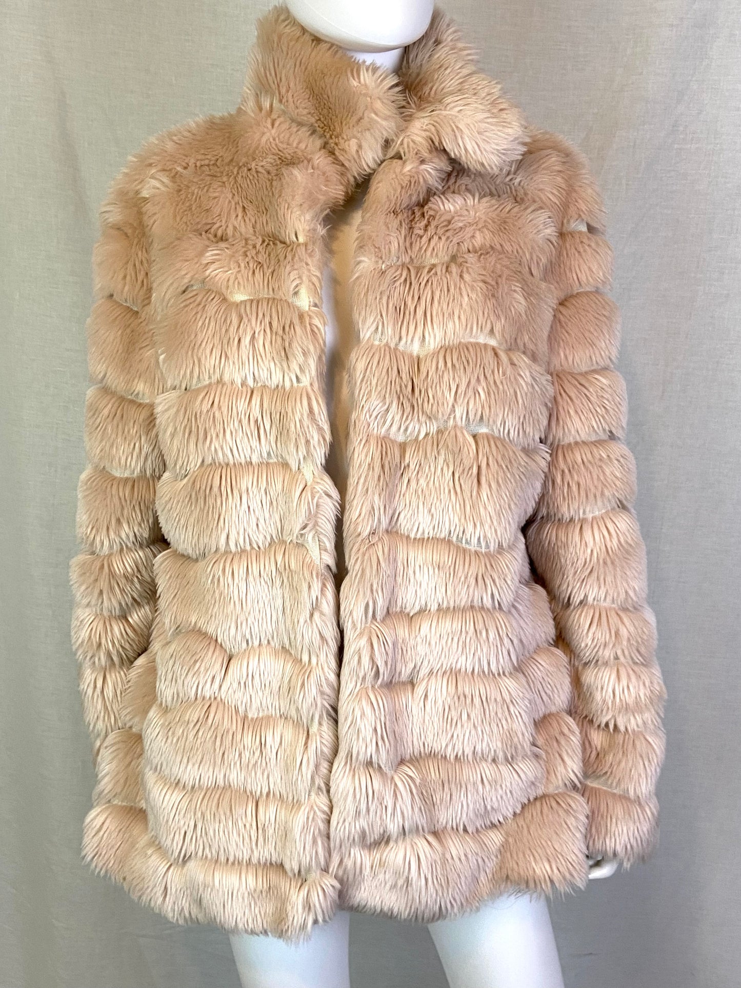 INC Blush Beige Faux Fur Coat ABBY ESSIE Designer & Vintage
