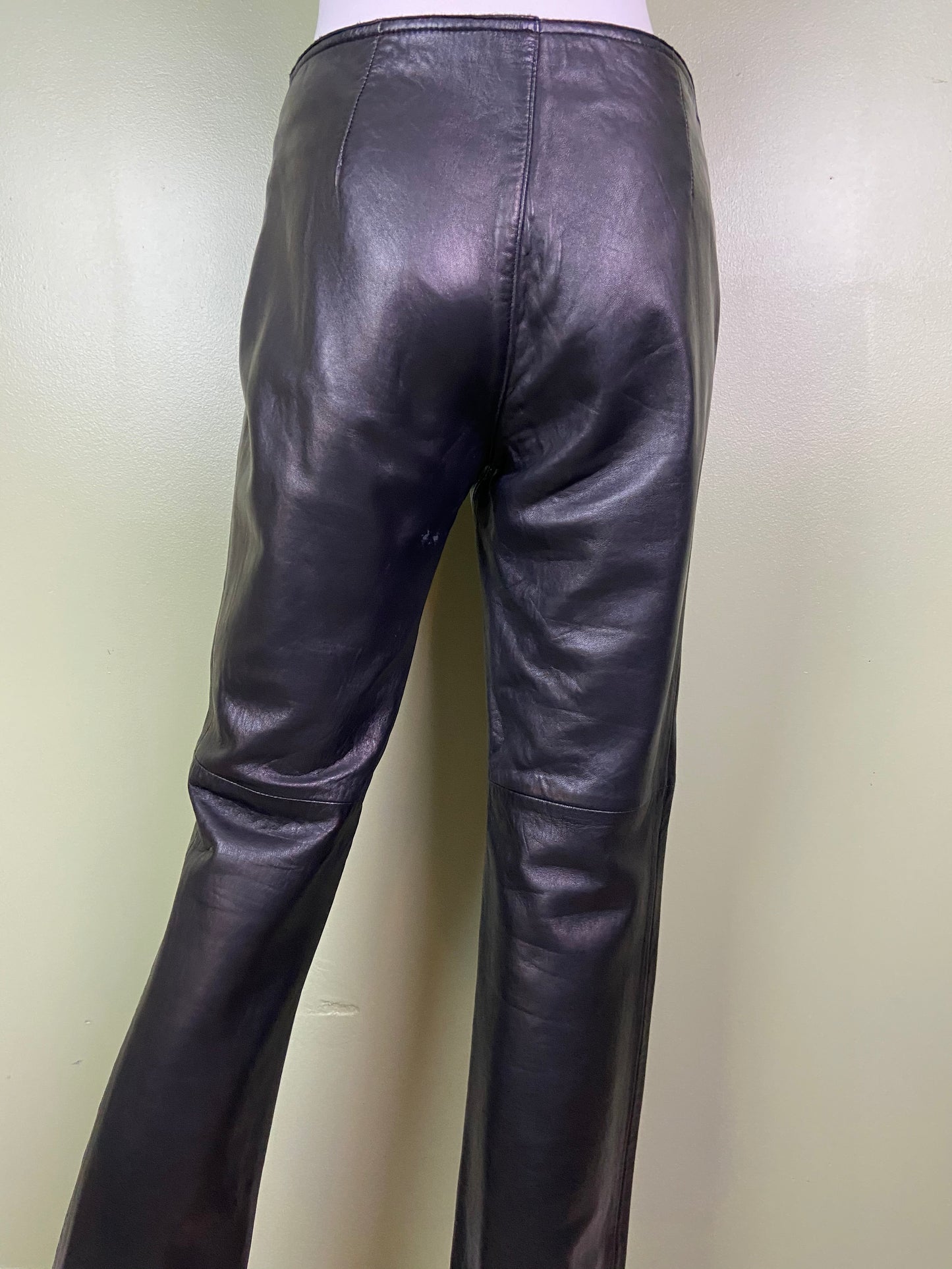 Black Leather Boot Cut Biker Pants