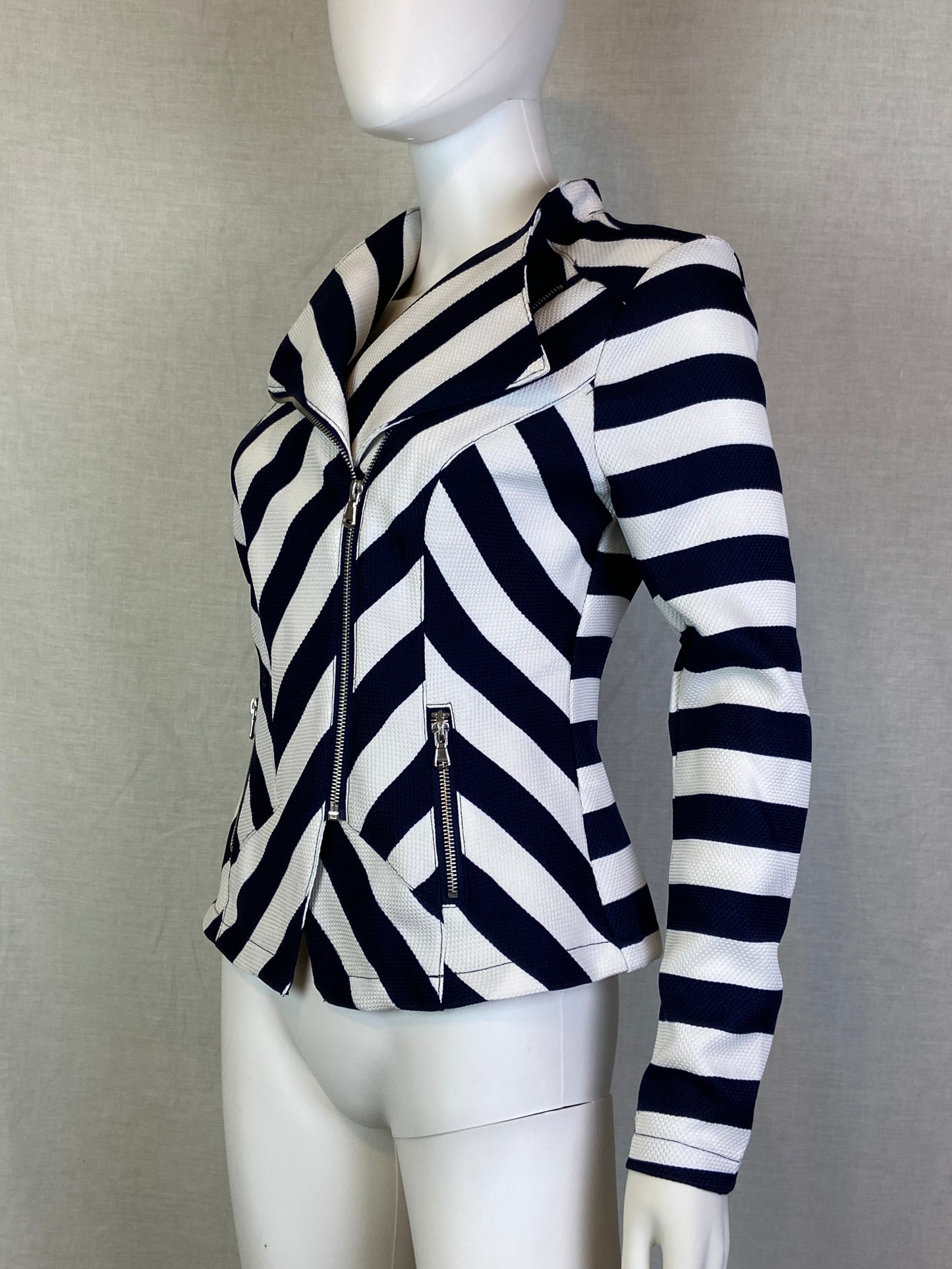 Venus White Navy Blue Black Striped Blazer ABBY ESSIE STUDIOS
