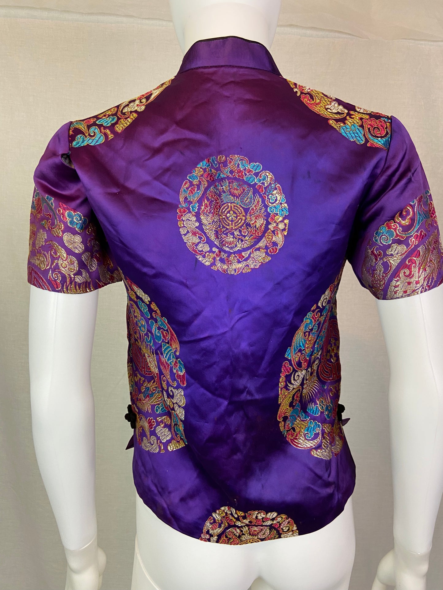 Purple Gold Satin Asian Blouse XXS ABBY ESSIE STUDIOS
