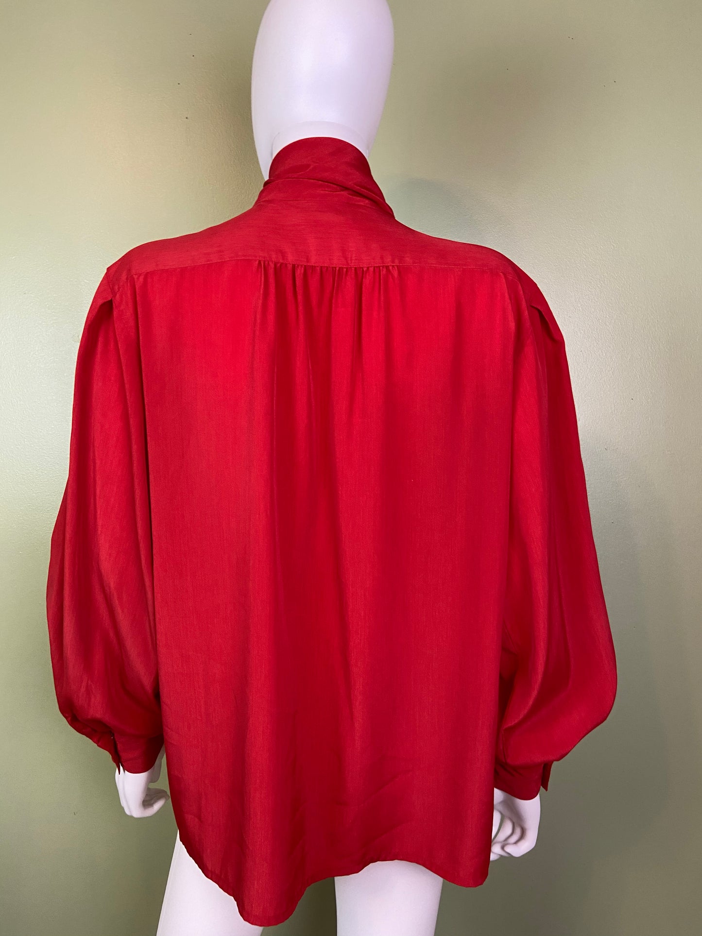 Vintage Red Kitten Bow Silky Blouson Sleeve Career Cocktail