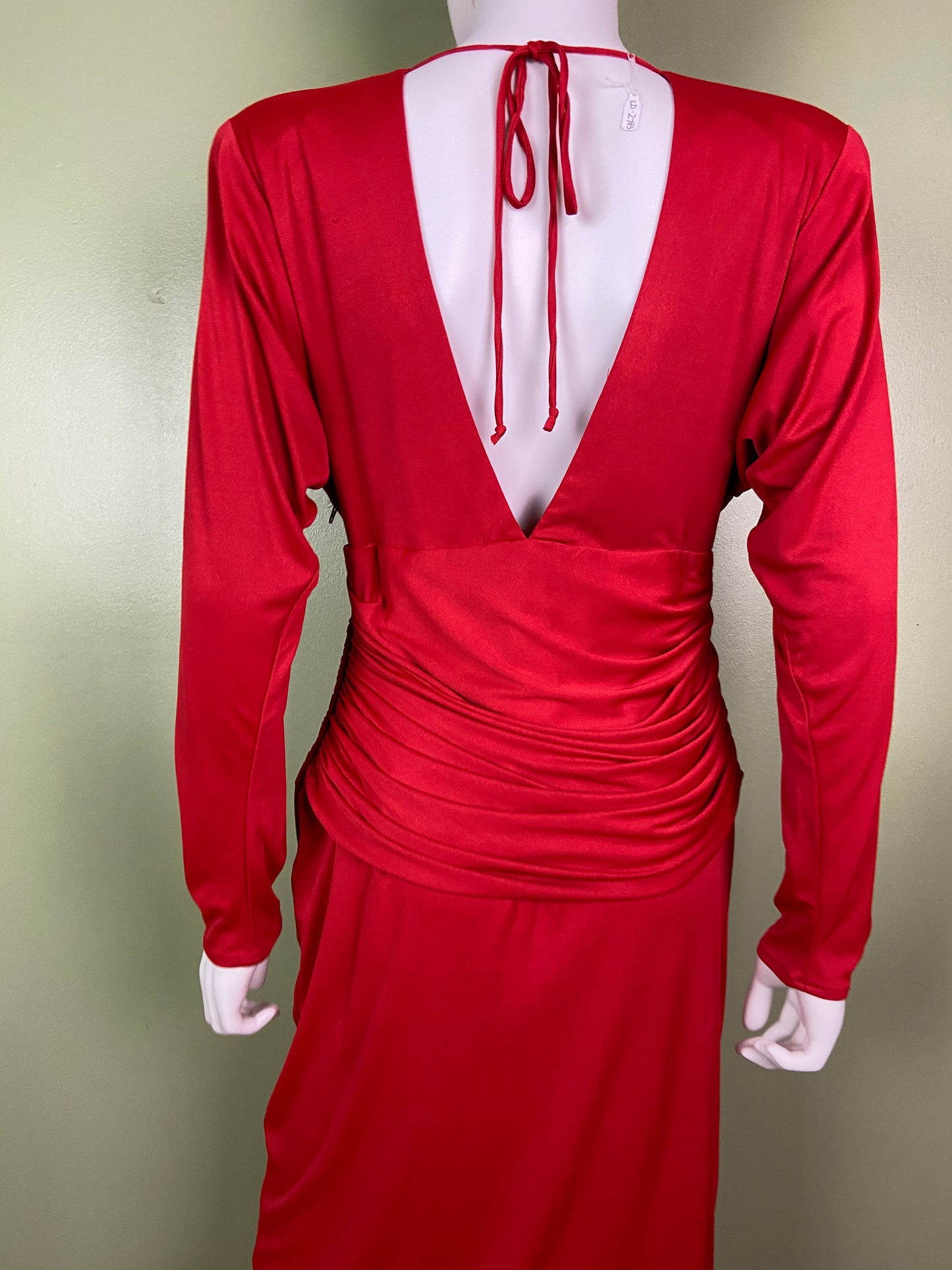 Vintage Bright Beaded Red Ruche Drape Dress Abby Essie