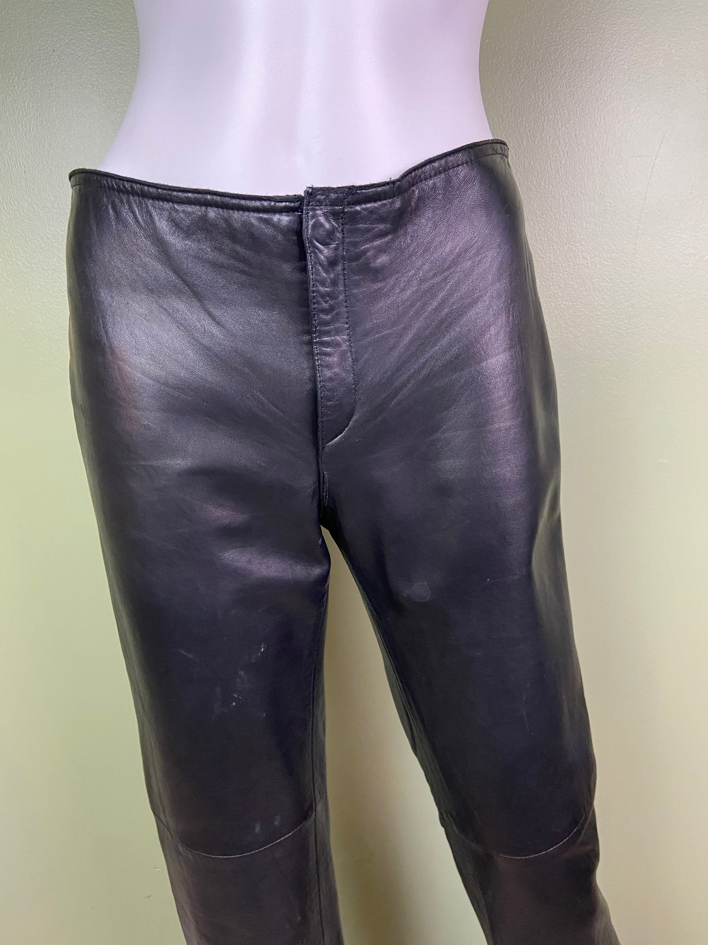 Black Leather Boot Cut Biker Pants