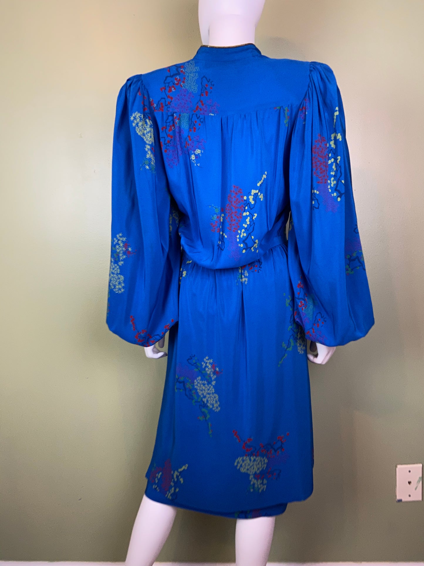 LANVIN Vintage Floral Royal Blue Silk Dress with Skirt Abby Essie