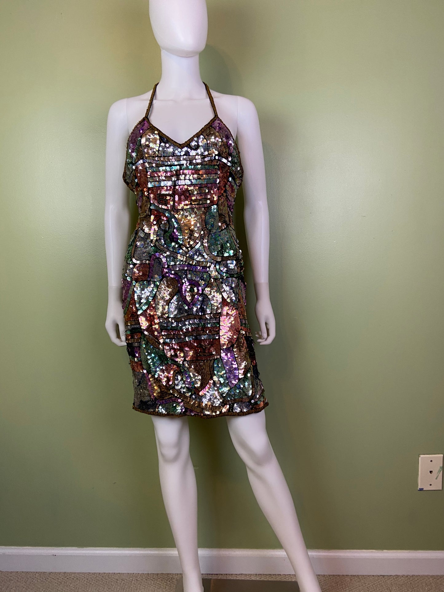 Vintage Fantasy Lisa Kane Sequin Silk Disco Cocktail Dress ABBY ESSIE Designer & Vintage