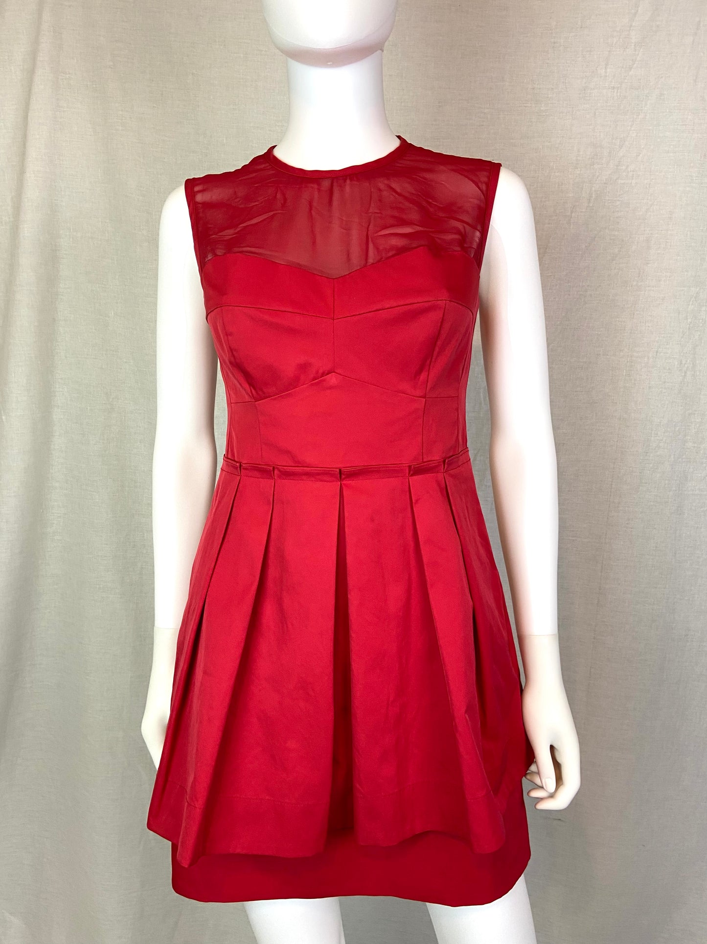 NANETTE LEPORE Red Sheer Peplum Dress 2 ABBY ESSIE STUDIOS
