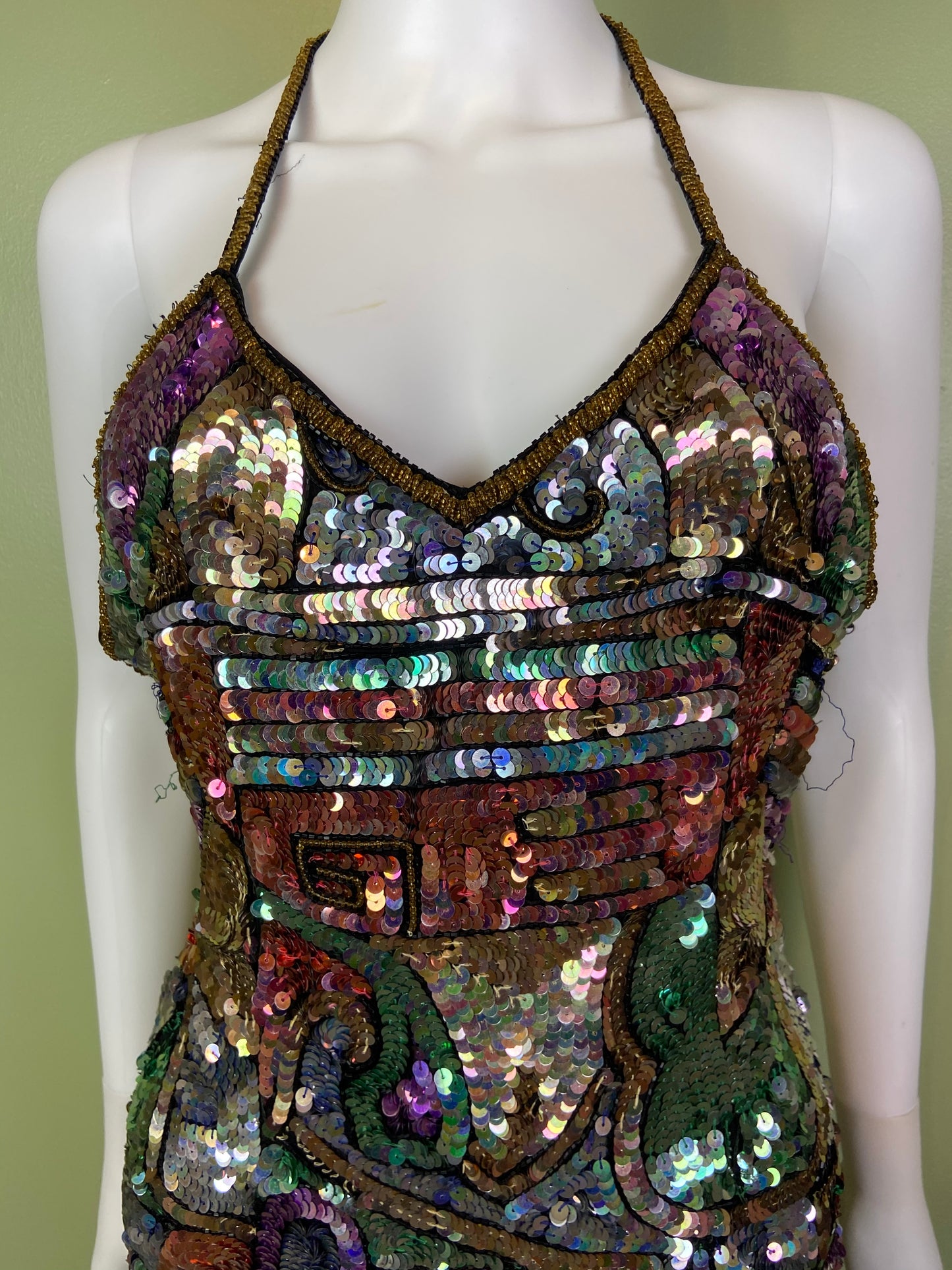 Vintage Fantasy Lisa Kane Sequin Silk Disco Cocktail Dress ABBY ESSIE Designer & Vintage