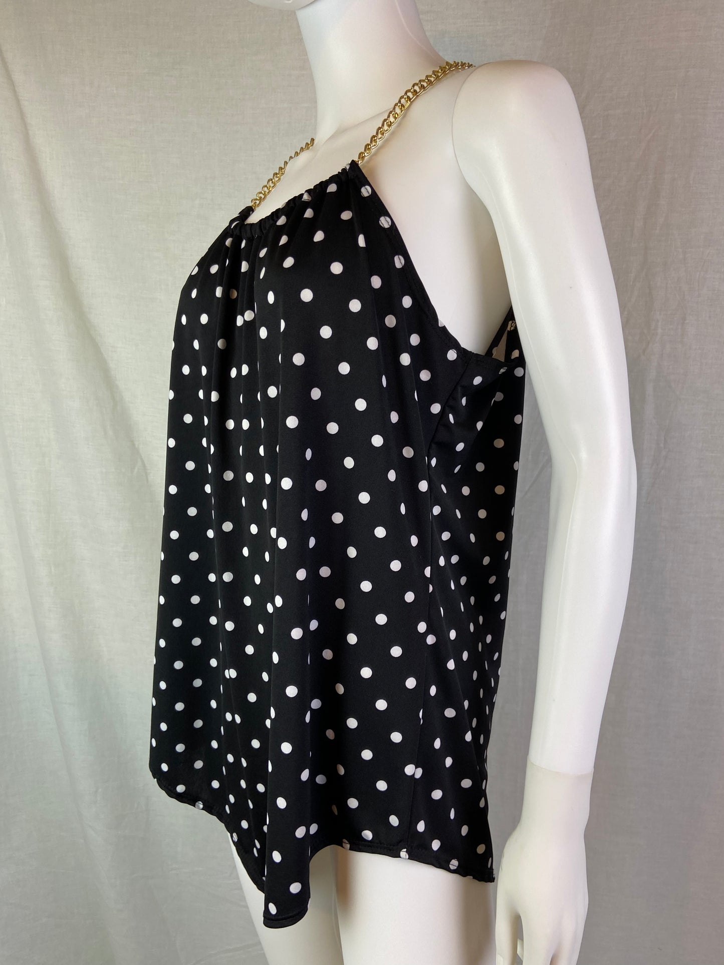 First Love Black White Polka Dot Gold Chain Tank Top NWT