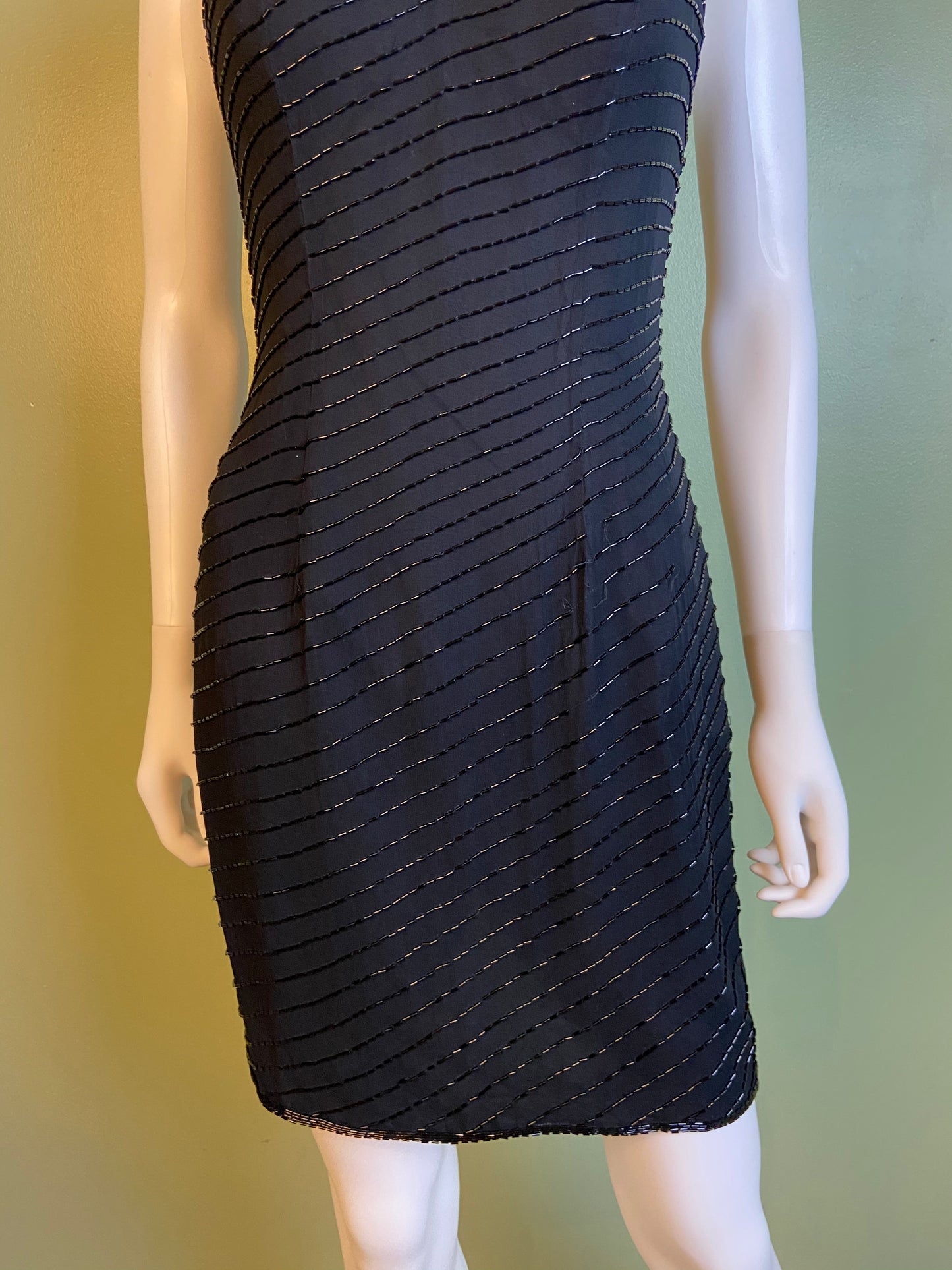 Vintage Black Beaded Sequin Silk Bustier Cocktail Dress Abby Essie