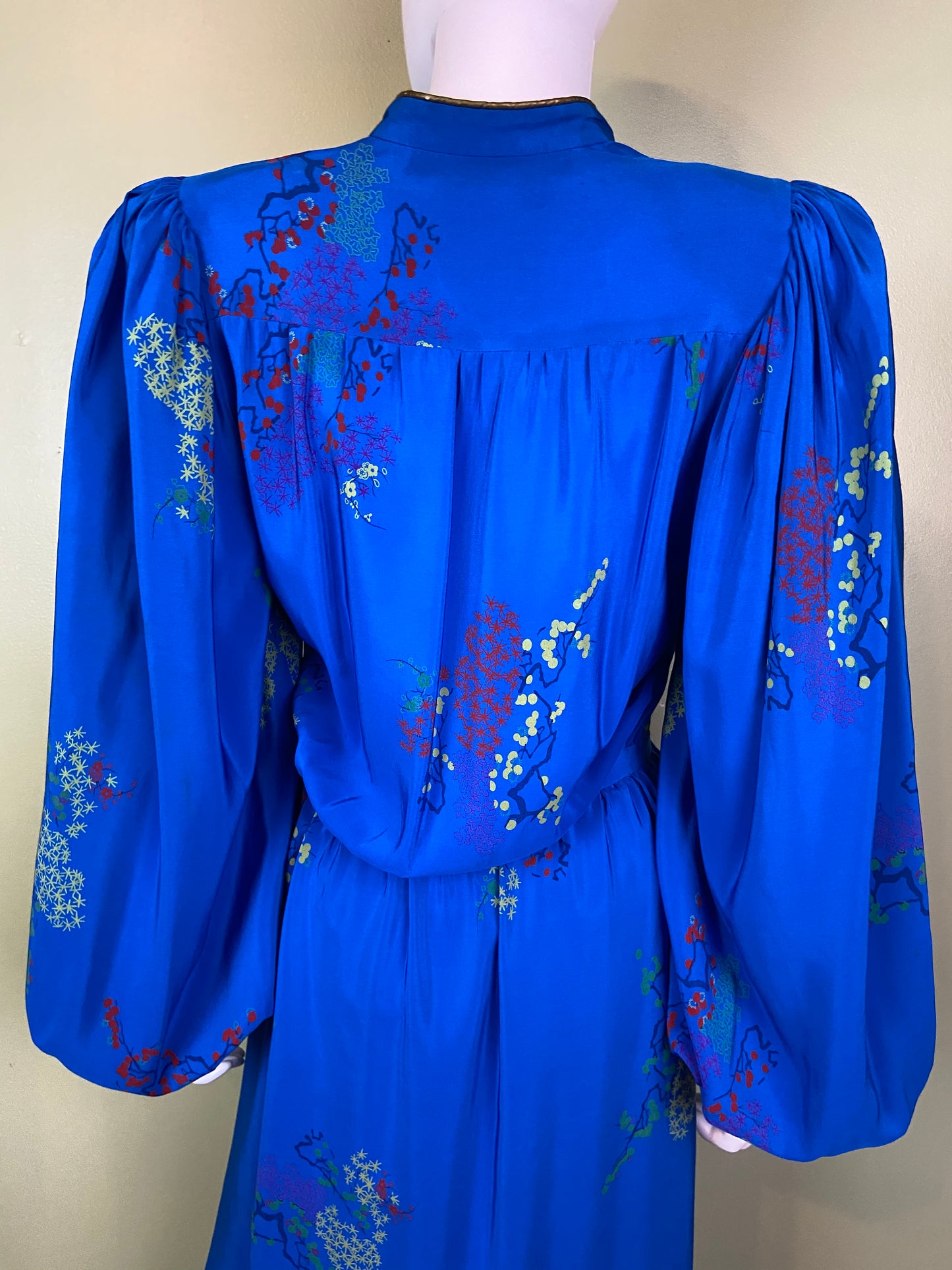 LANVIN Vintage Floral Royal Blue Silk Dress with Skirt Abby Essie