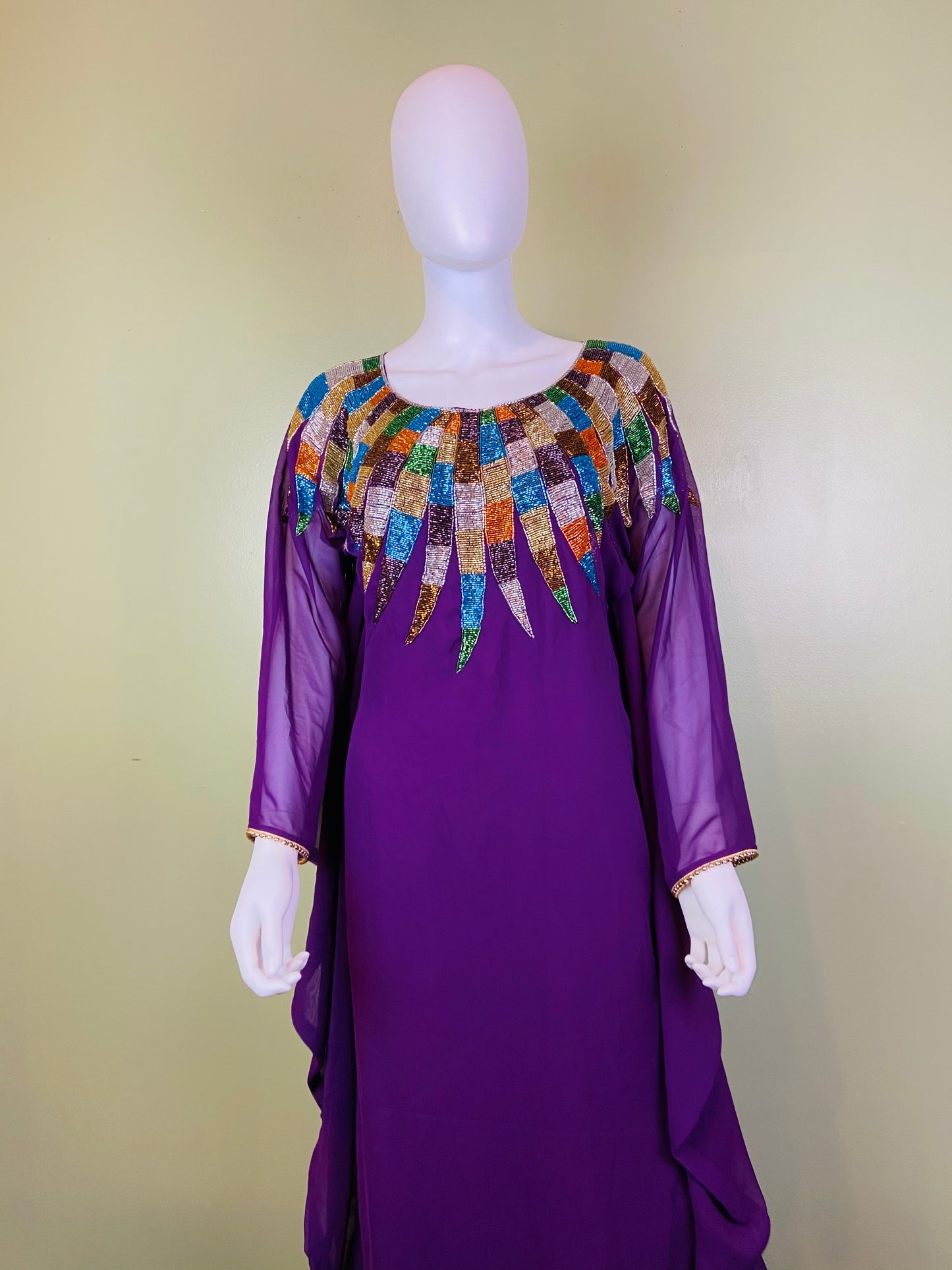 Regal Beaded Purple Kaftan Caftan Mu Mu ABBY ESSIE Designer & Vintage