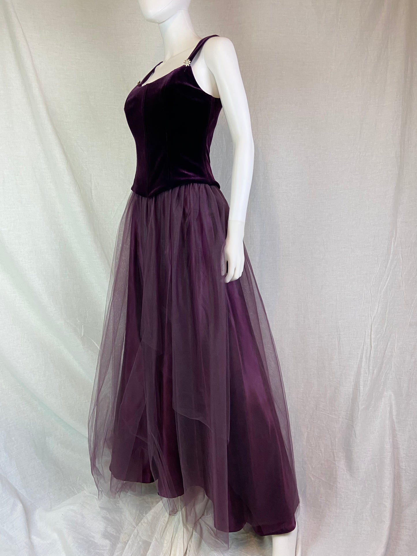 Michelangelo Purple Velvet Rhinestone Taffetta Victorian Gown ABBY ESSIE STUDIOS