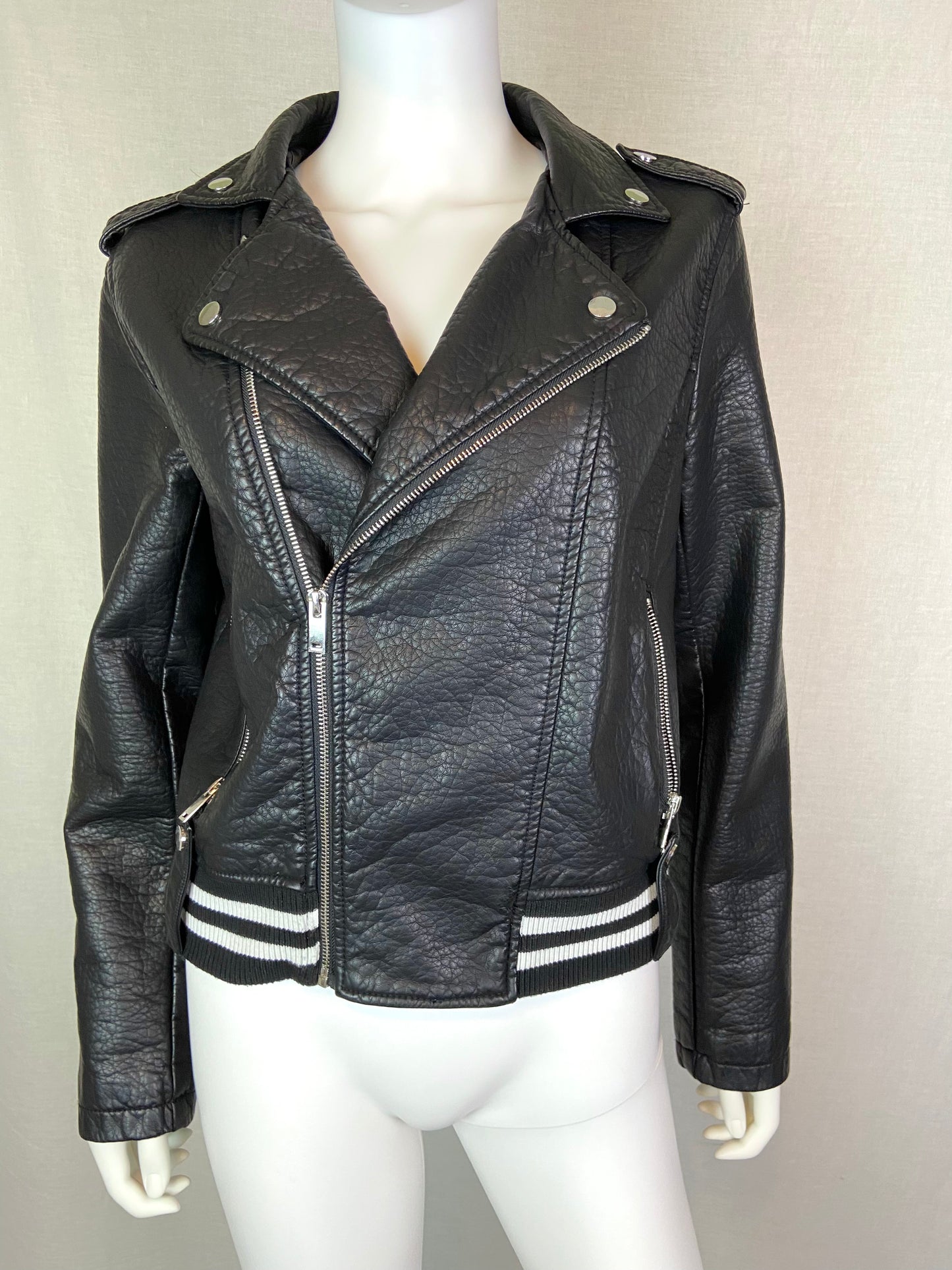Black Faux Leather Motorcycle Jacket JR L ABBY ESSIE STUDIOS