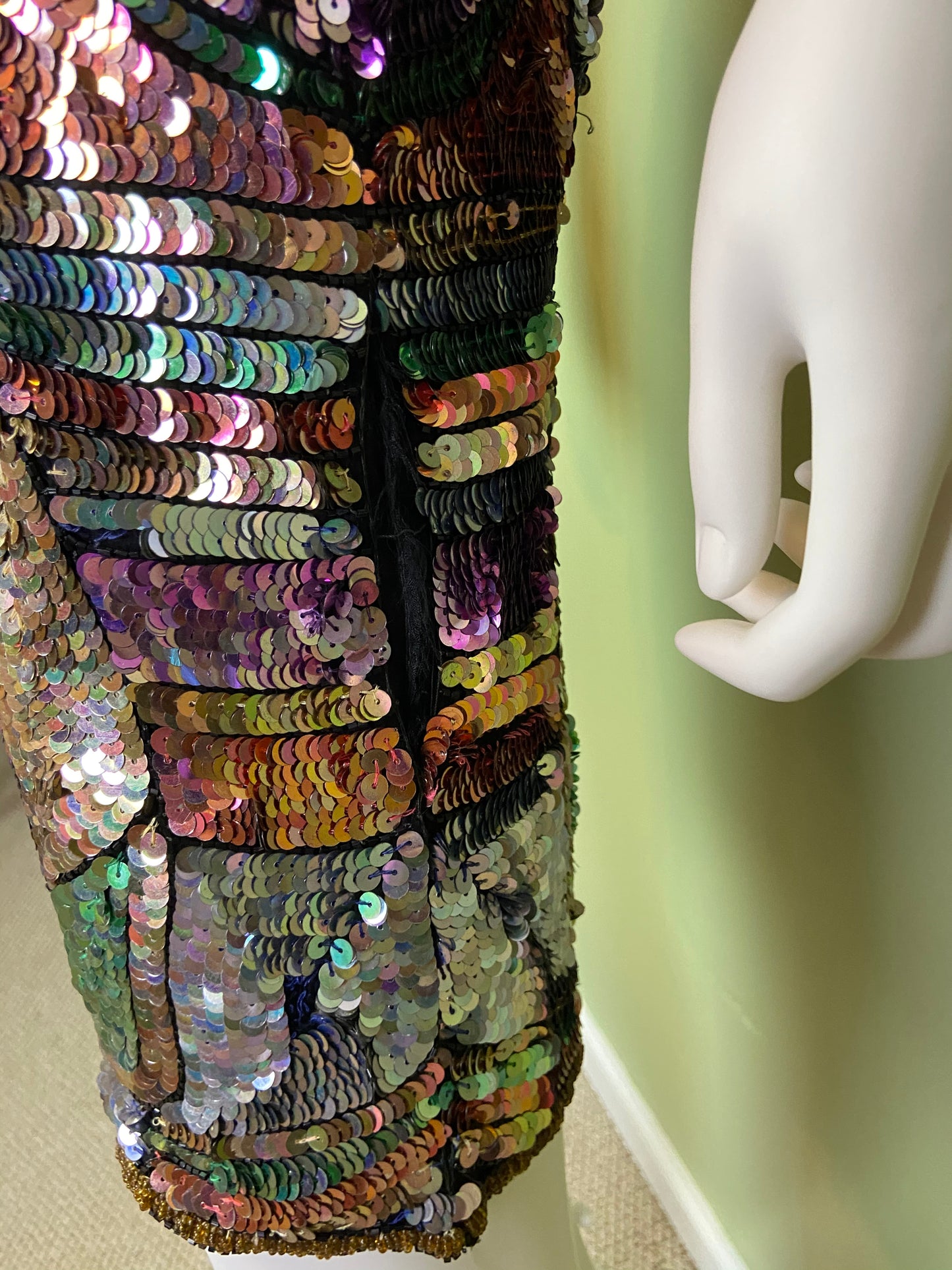 Vintage Fantasy Lisa Kane Sequin Silk Disco Cocktail Dress ABBY ESSIE Designer & Vintage