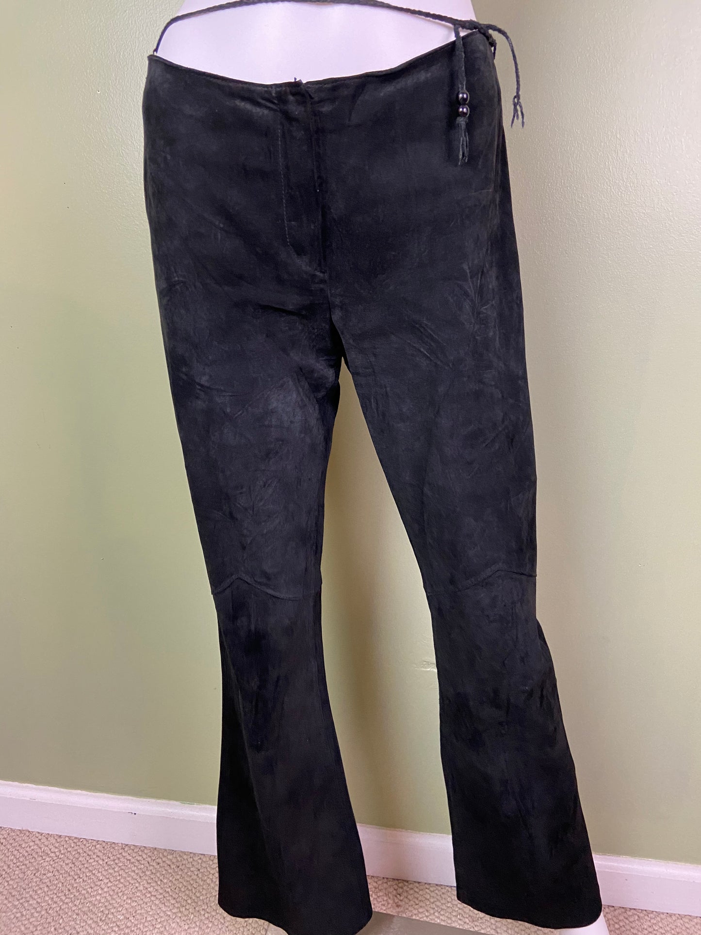 Black Suede Leather Festival Boot Cut Pants