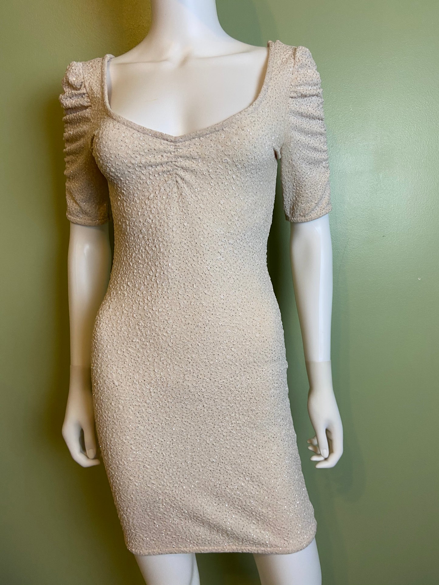 Glittery Beige Textured Stretch Cocktail Dress Abby Essie