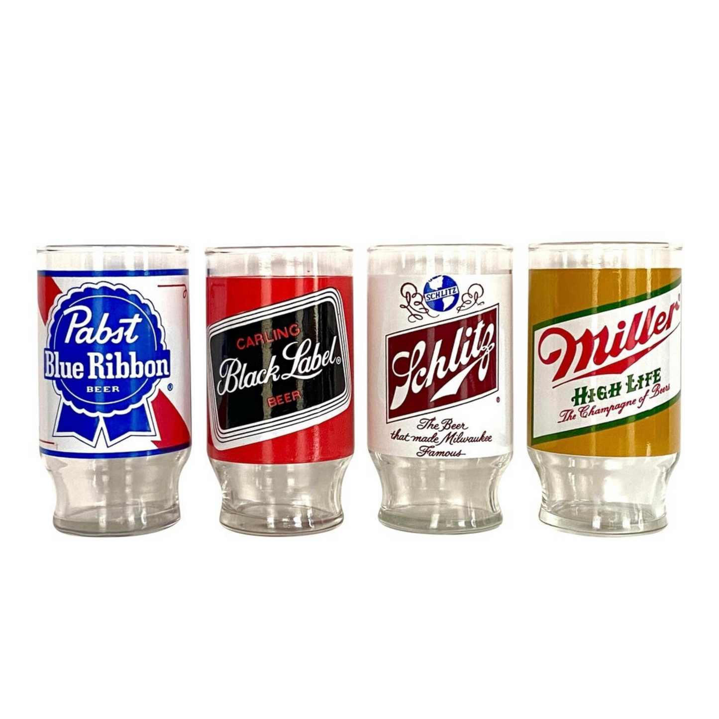 Vintage Old School Name Brand Beer Glasses Tumblers . Sets of 4 ABBY ESSIE Designer & Vintage