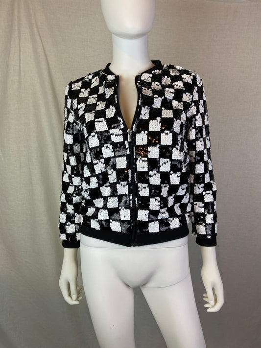 Black White Checkerboard Sequin Jacket ABBY ESSIE STUDIOS